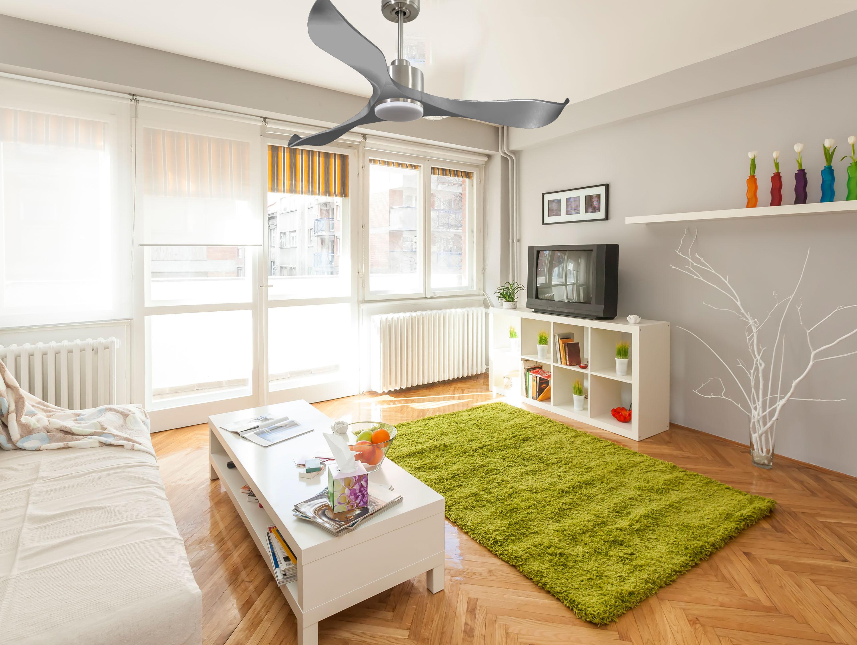 Ventilatore da soffitto Reversibile Termostato Dimmabile Wifi Motore CC Tetti inclinati Telecomando Luce a tre toni Memoria