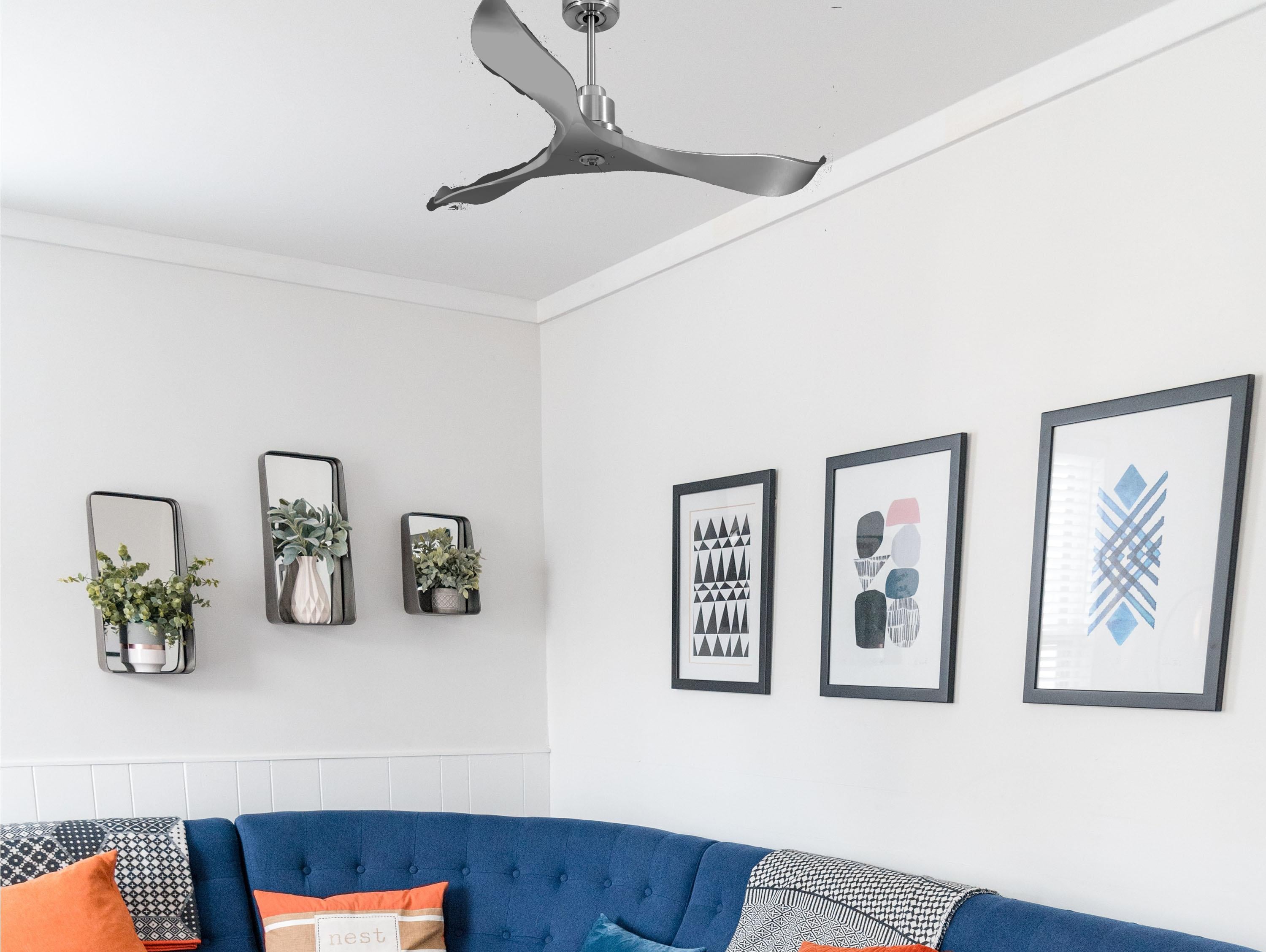 Ventilatore da soffitto Reversibile Termostato Dimmabile Wifi Motore CC Tetti inclinati Telecomando Luce a tre toni Hypersilence Memoria Shopify Vendible (AUTOMATICO)