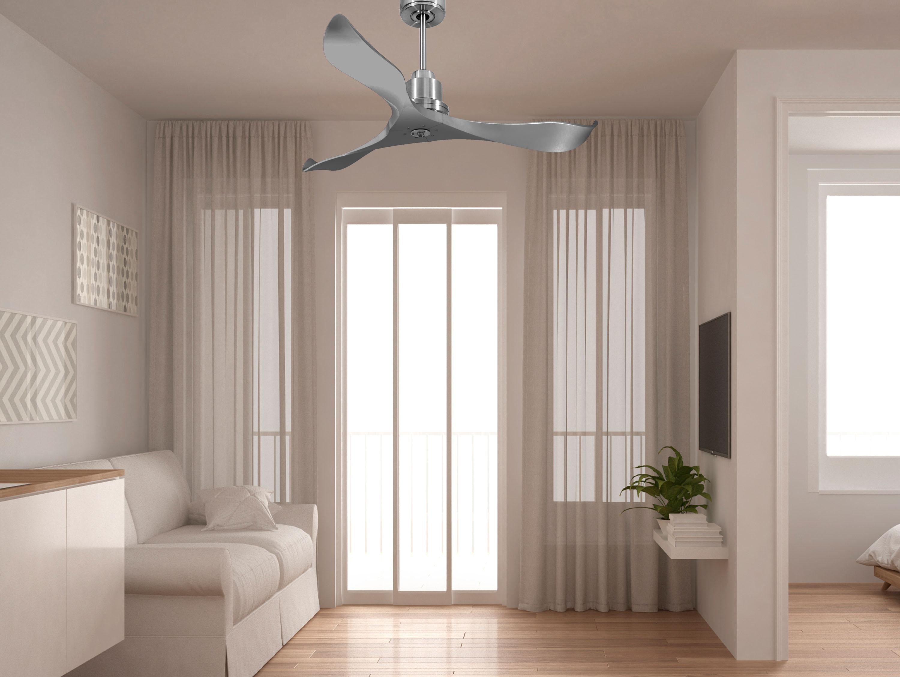 Ventilatore da soffitto Reversibile Termostato Dimmabile Wifi Motore CC Tetti inclinati Telecomando Luce a tre toni Hypersilence Memoria Shopify Vendible (AUTOMATICO)
