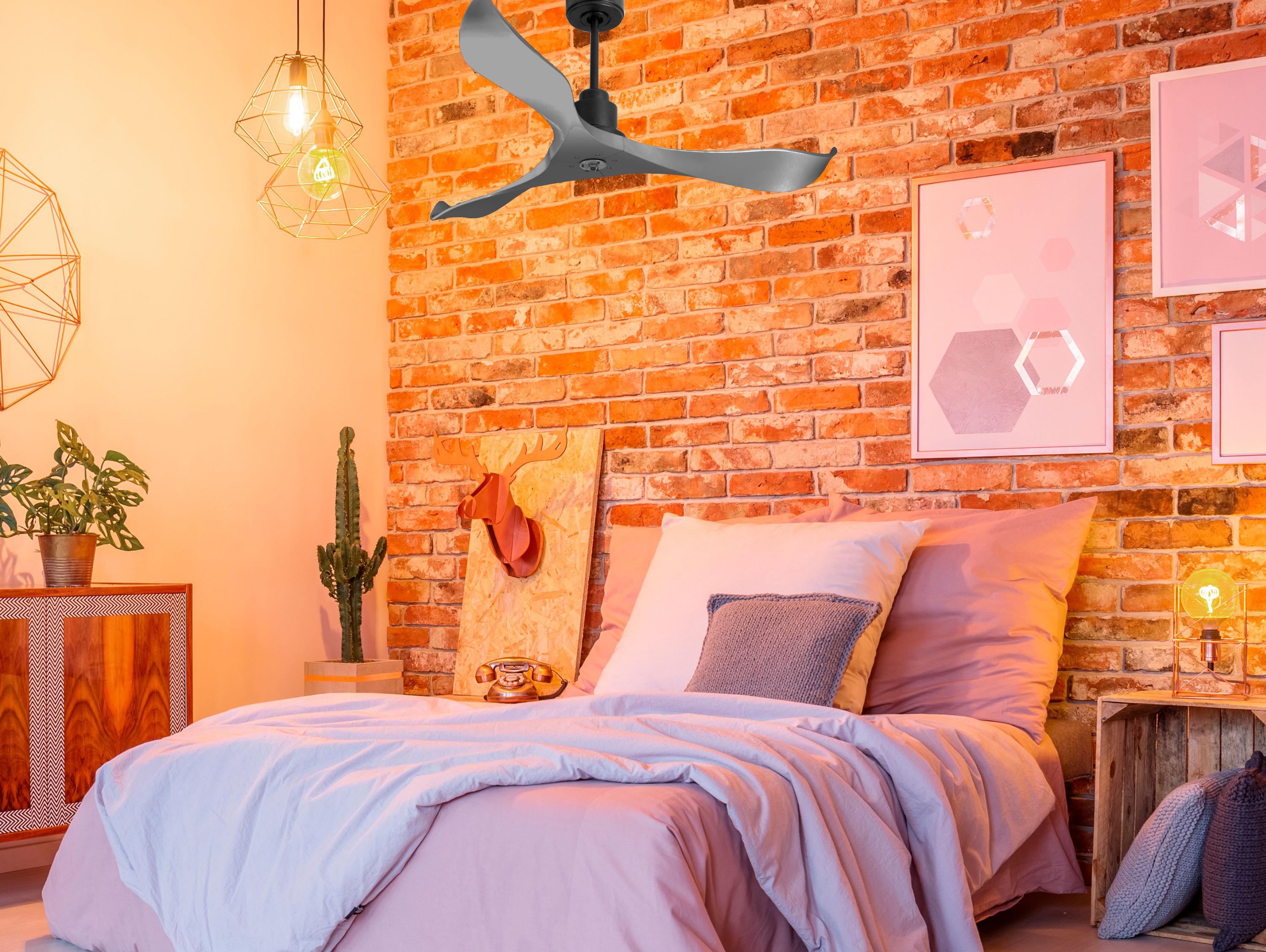 Ventilatore da soffitto Reversibile Termostato Dimmabile Wifi Motore CC Tetti inclinati Telecomando Luce a tre toni Memoria Shopify Vendible (AUTOMATICO)