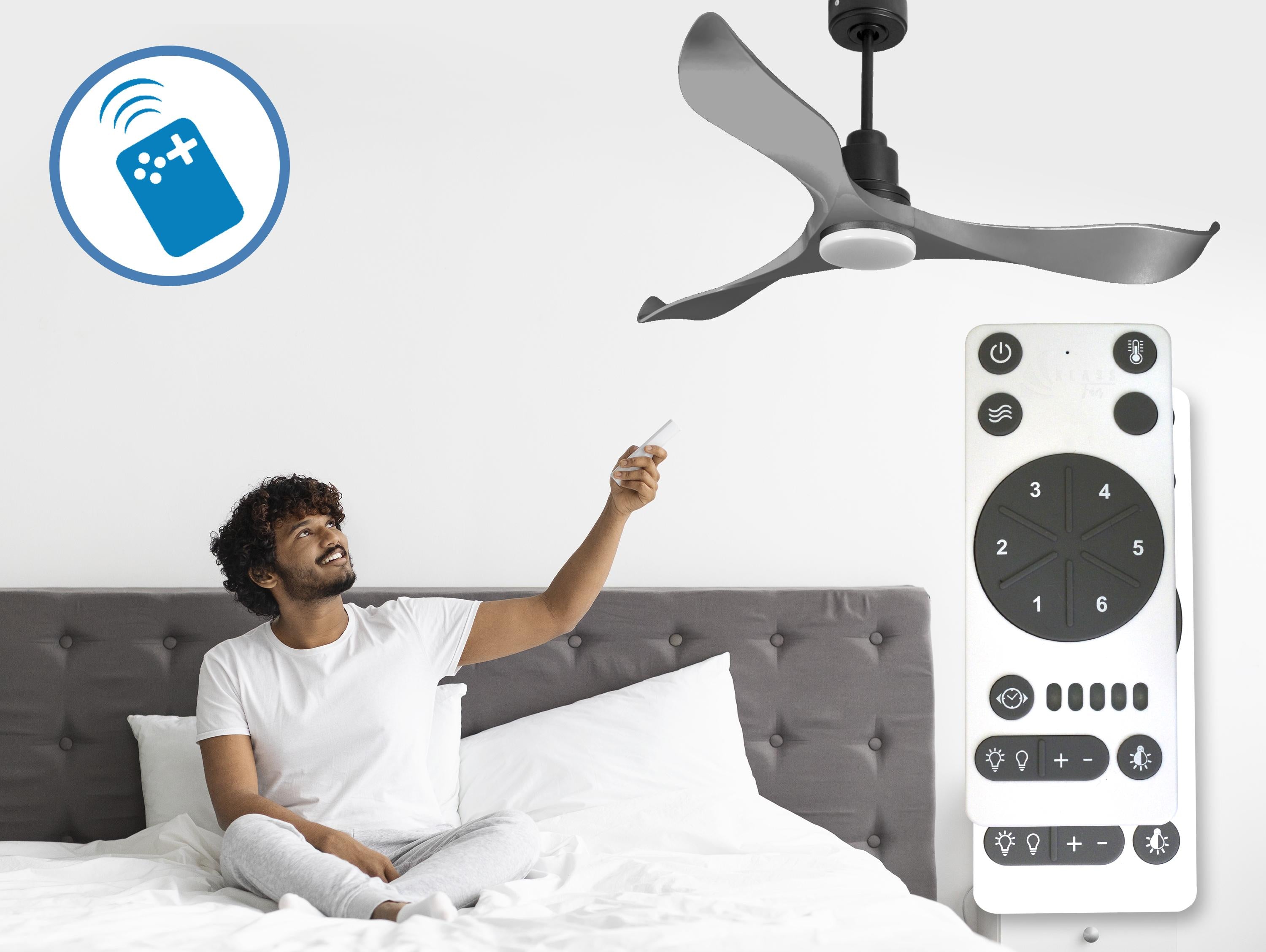 Ventilatore da soffitto Reversibile Termostato Dimmabile Wifi Motore CC Tetti inclinati Telecomando Luce a tre toni Memoria Shopify Vendible (AUTOMATICO)