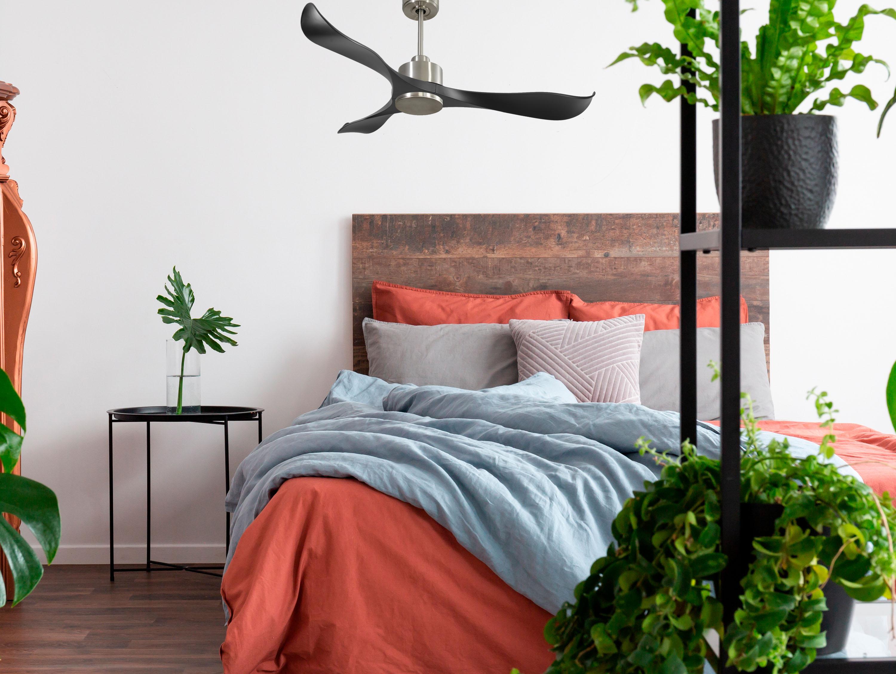Ventilatore da soffitto Reversibile Termostato Wifi Motore CC Tetti inclinati Telecomando Adattatore 2/3 lame Hypersilence Memoria