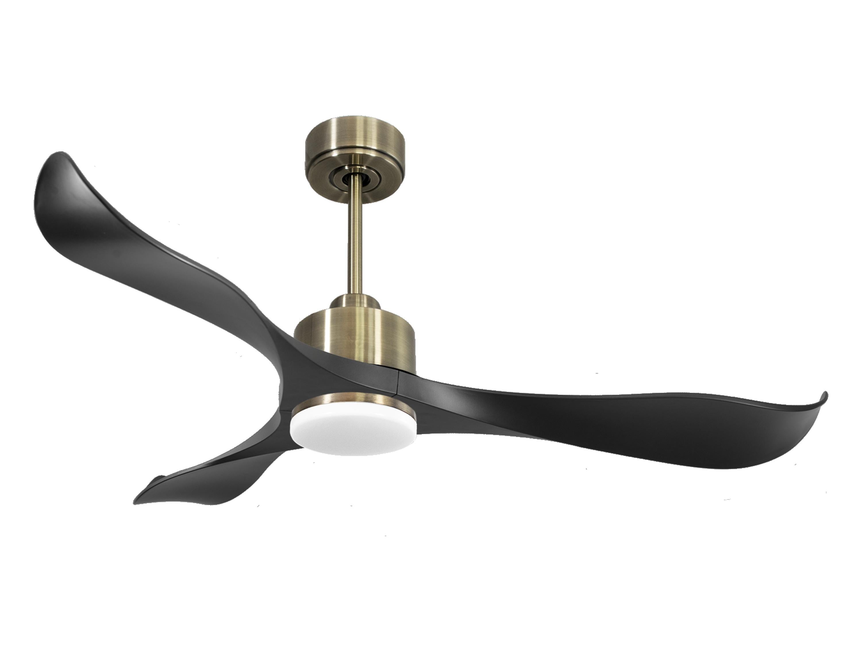 Ventilatore da soffitto Reversibile Termostato Dimmabile Wifi Motore CC Tetti inclinati Telecomando Luce a tre toni Adattatore 2/3 lame Hypersilence Memoria