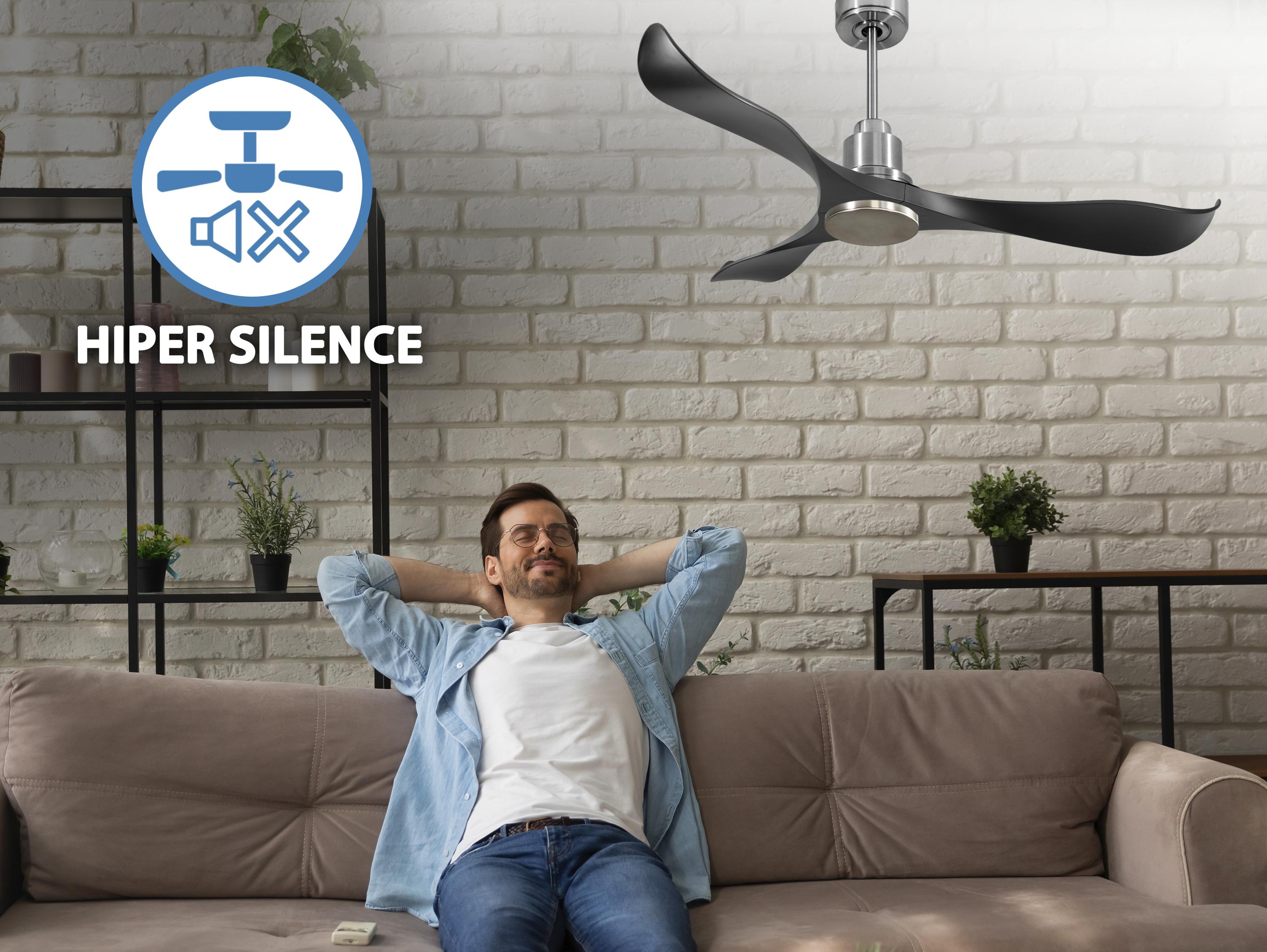 Ventilatore da soffitto Reversibile Termostato Wifi Motore CC Tetti inclinati Telecomando Adattatore 2/3 lame Hypersilence Memoria Shopify Vendible (AUTOMATICO)