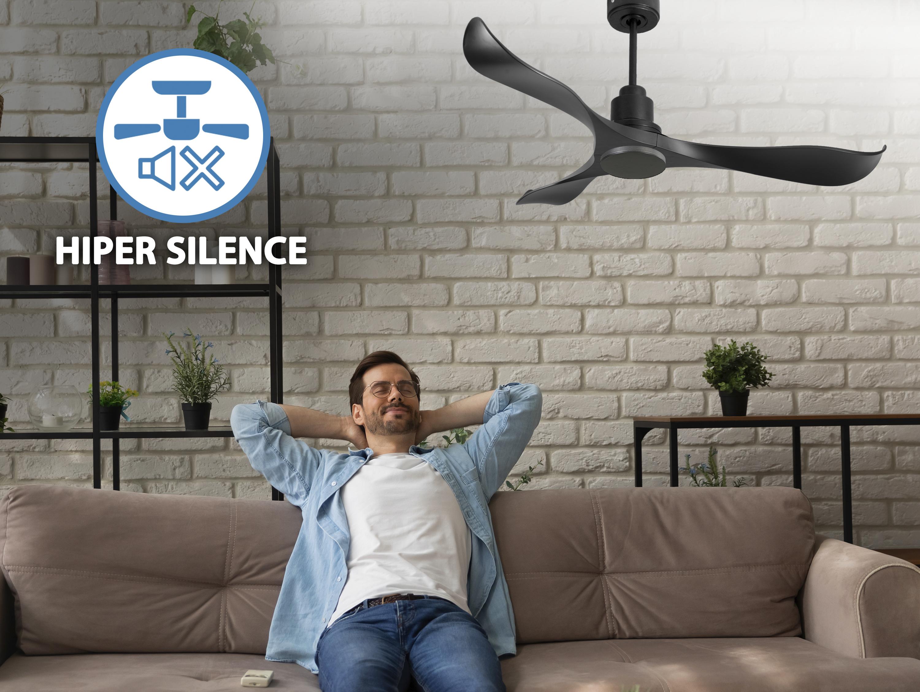 Ventilatore da soffitto Reversibile Termostato Wifi Motore CC Tetti inclinati Telecomando Adattatore 2/3 lame Hypersilence Memoria Shopify Vendible (AUTOMATICO)