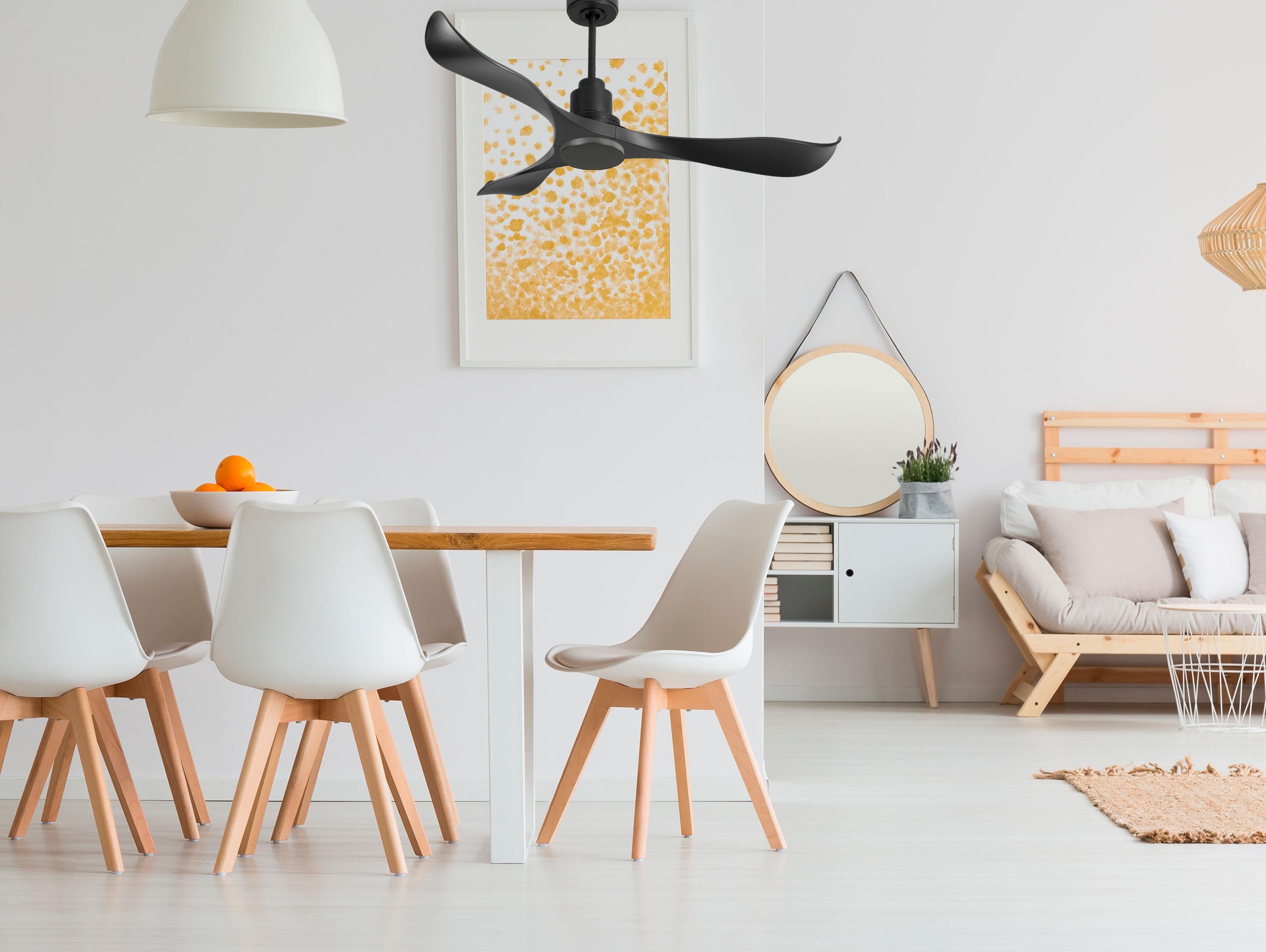 Ventilatore da soffitto Reversibile Termostato Wifi Motore CC Tetti inclinati Telecomando Adattatore 2/3 lame Hypersilence Memoria Shopify Vendible (AUTOMATICO)