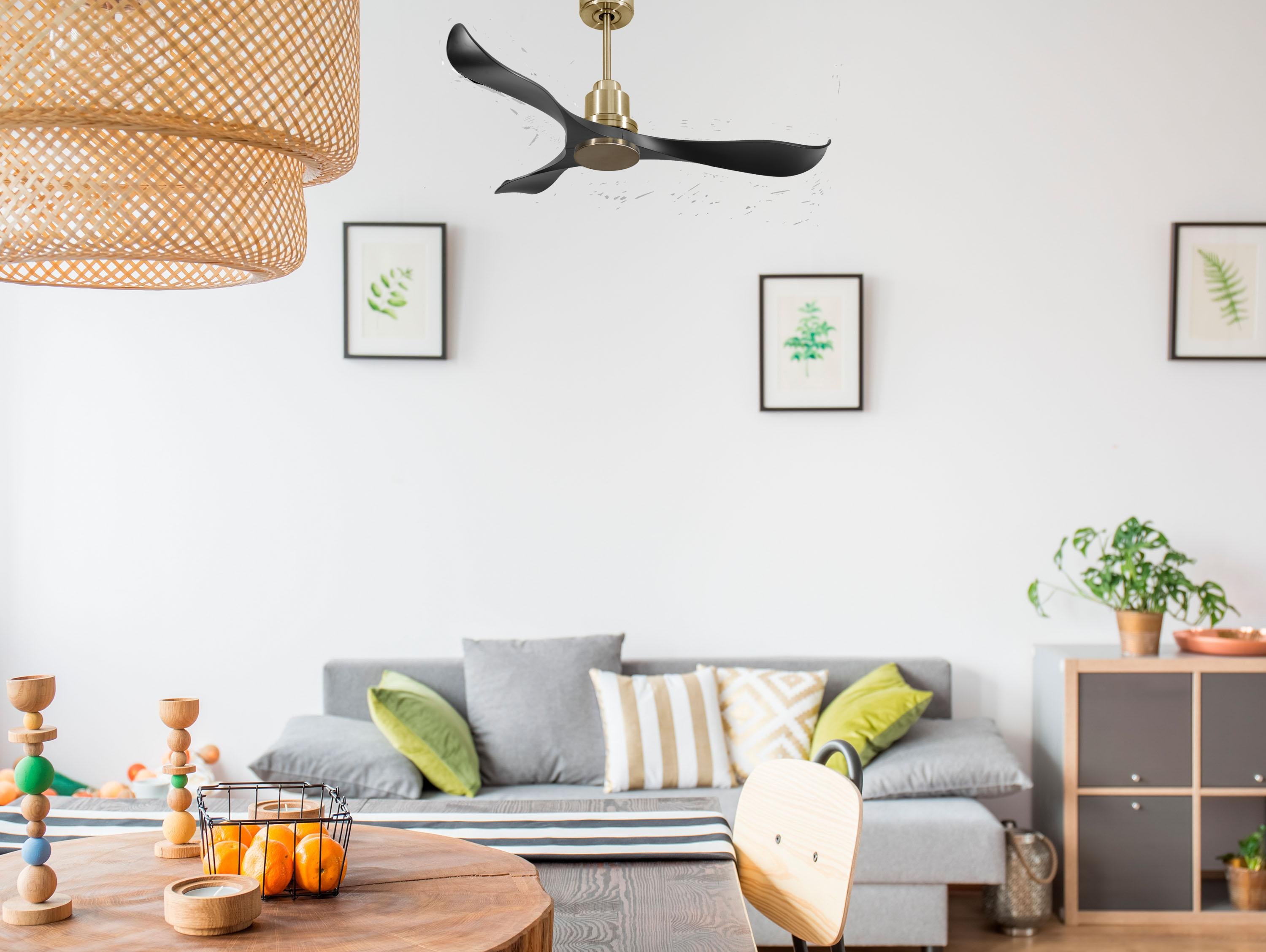Ventilatore da soffitto Reversibile Termostato Wifi Motore CC Tetti inclinati Telecomando Adattatore 2/3 lame Hypersilence Memoria