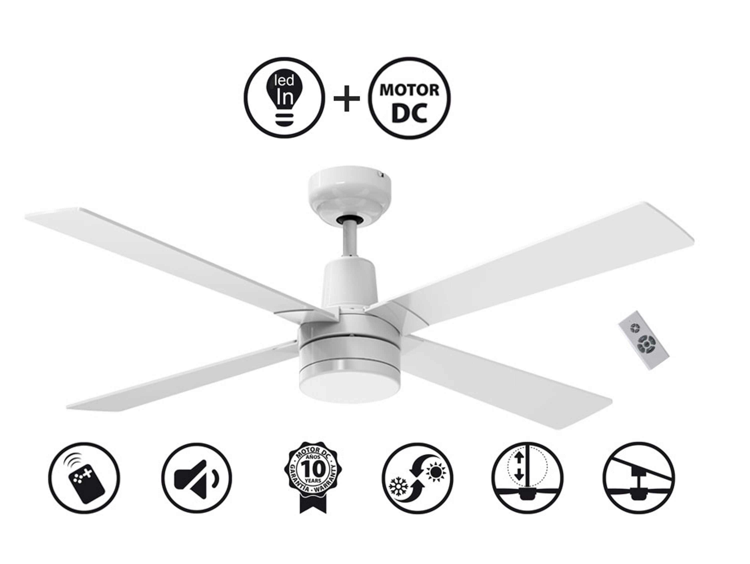 Ventilatore da soffitto ø122 cm con LED e Wifi Reversibile Hypersilence