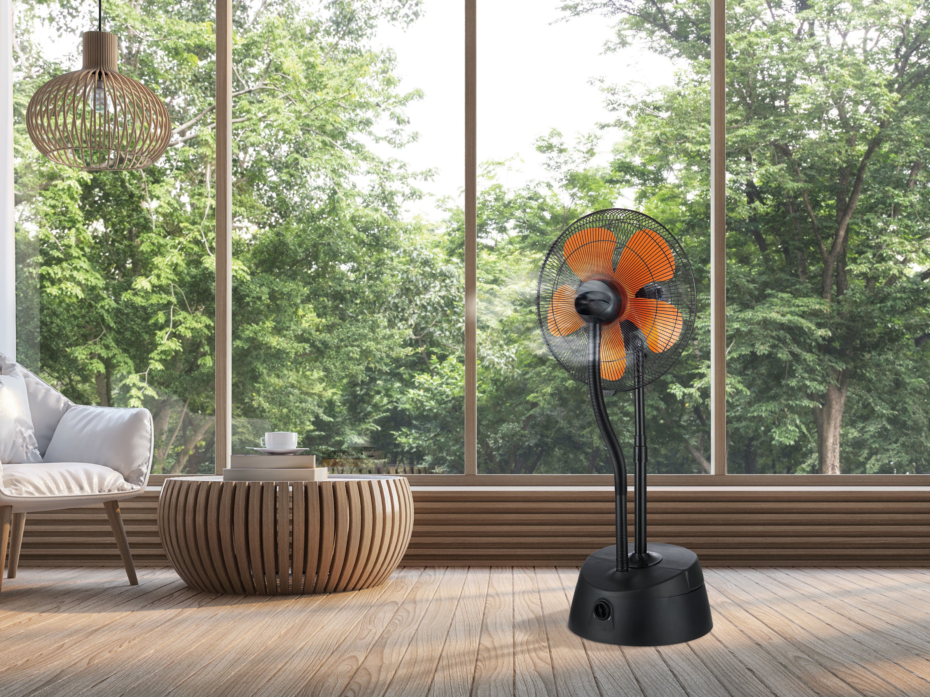 Ventilatore nebulizzatore ø 46 cm nero e arancione con telecomando