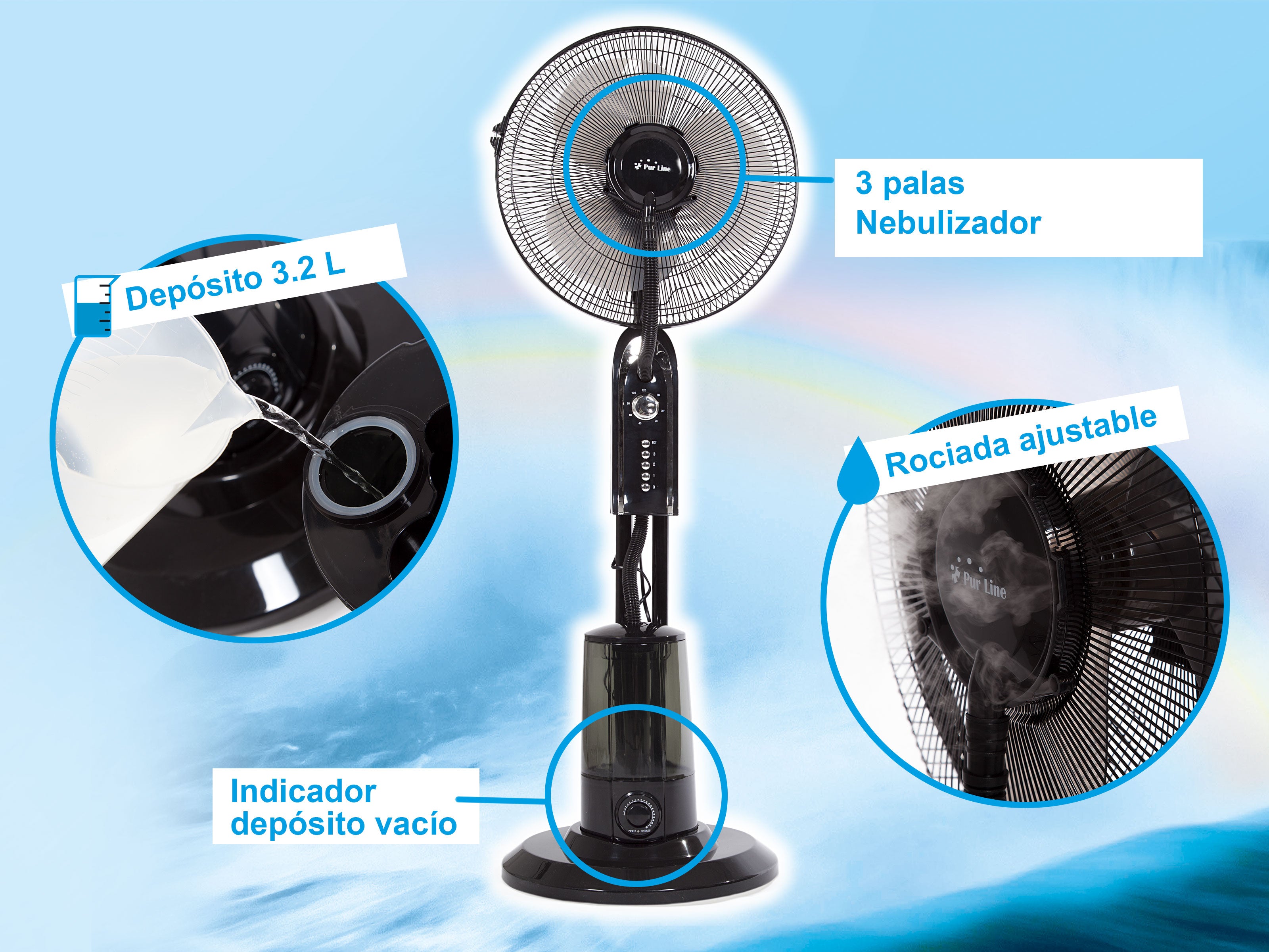 Ventilatore nebulizzatore ø 65 cm per interni ed esterni con telecomando