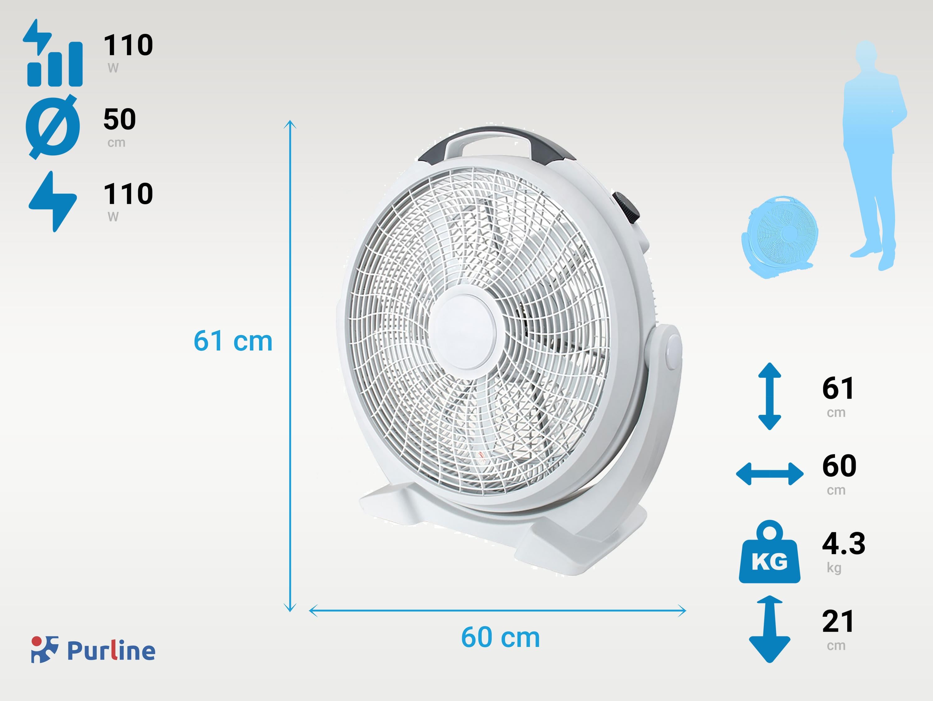 Ventilatore industriale 110 W con 5 pale e 3 velocità