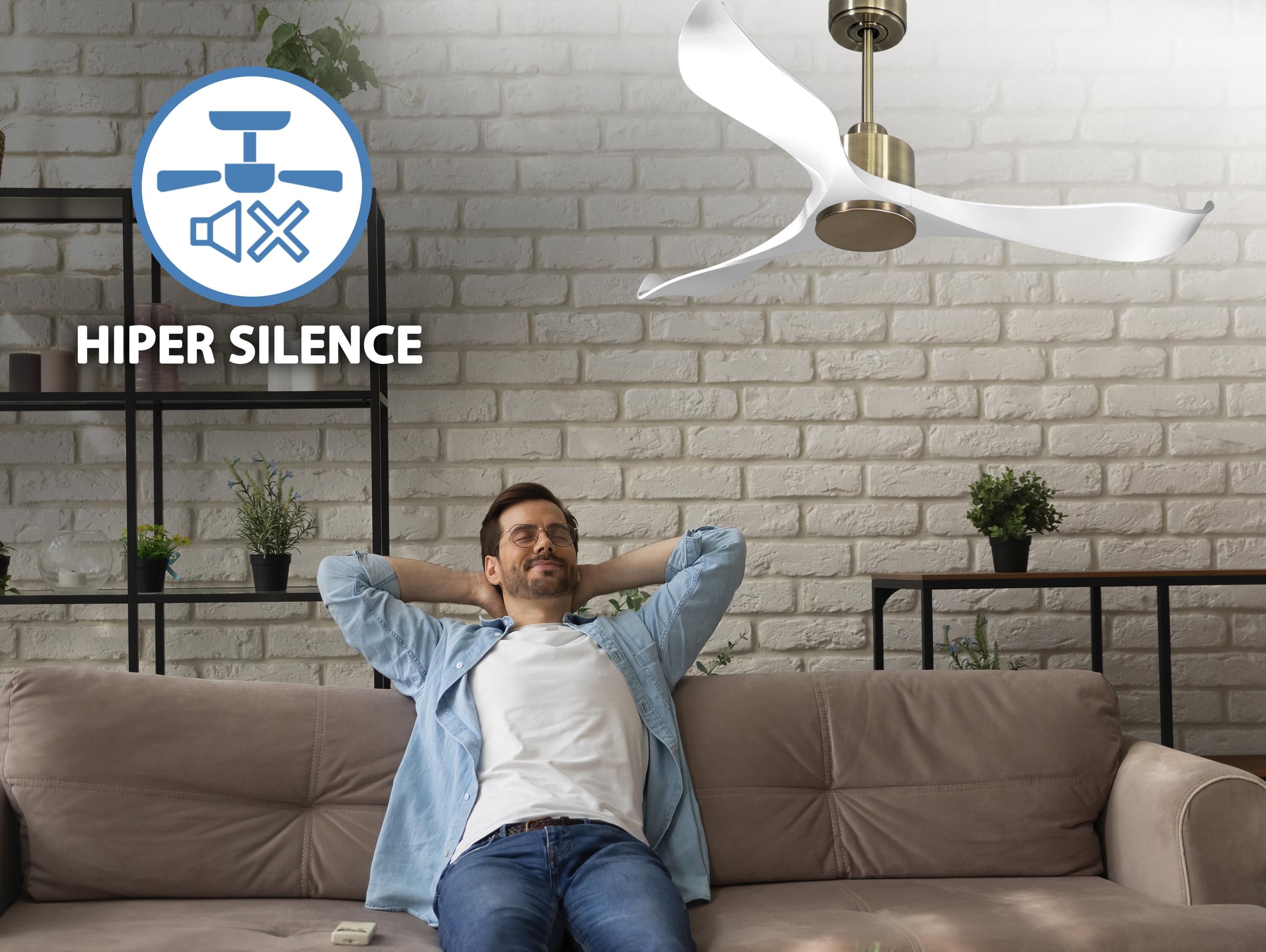 Ventilatore da soffitto Reversibile Termostato Wifi Motore CC Tetti inclinati Telecomando Adattatore 2/3 lame Hypersilence Memoria