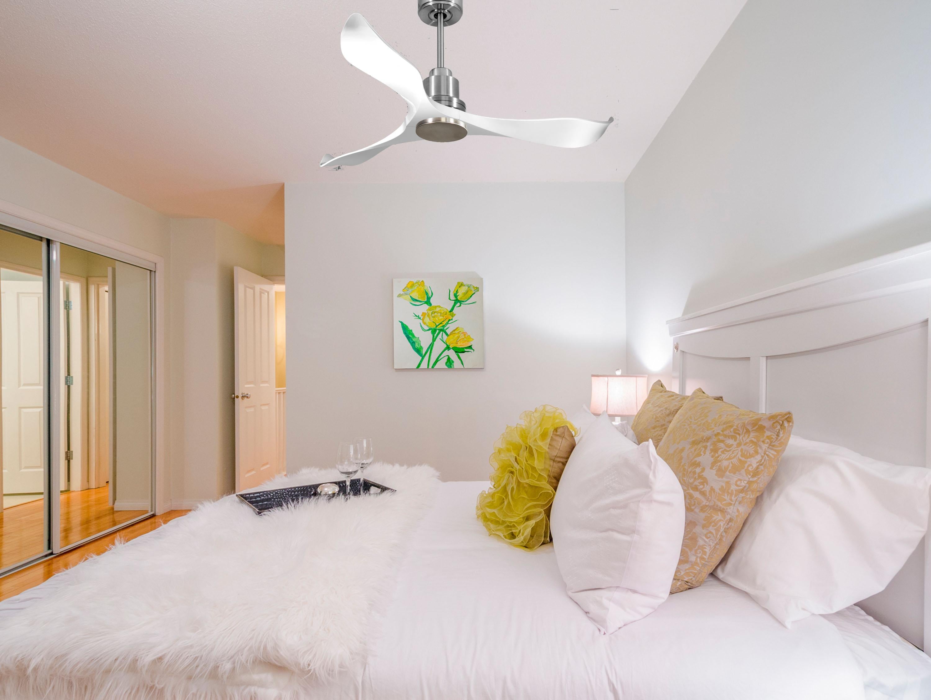 Ventilatore da soffitto Reversibile Termostato Wifi Motore CC Tetti inclinati Telecomando Adattatore 2/3 lame Hypersilence Memoria Shopify Vendible (AUTOMATICO)