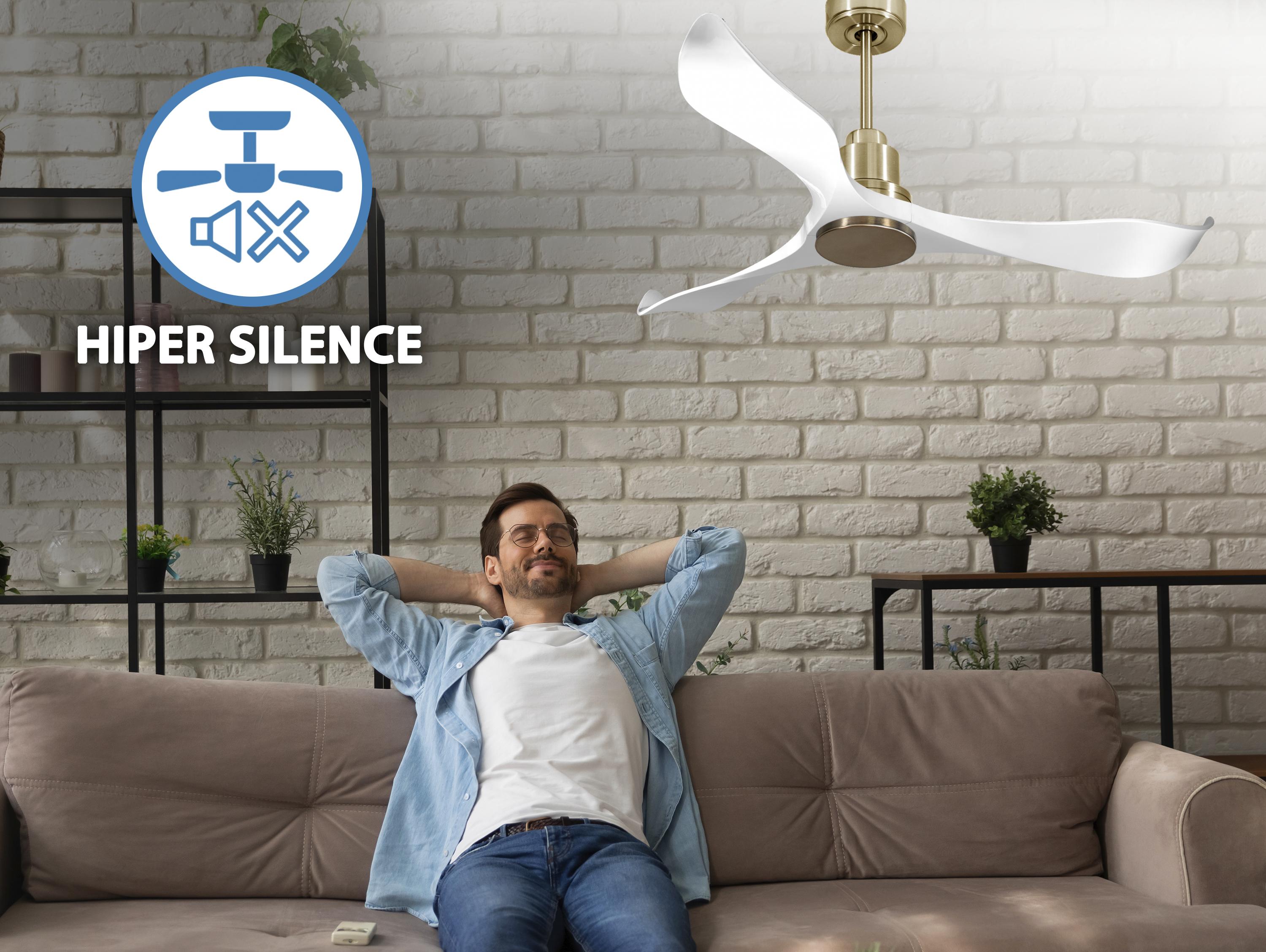 Ventilatore da soffitto Reversibile Termostato Wifi Motore CC Tetti inclinati Telecomando Adattatore 2/3 lame Hypersilence Memoria Shopify Vendible (AUTOMATICO)