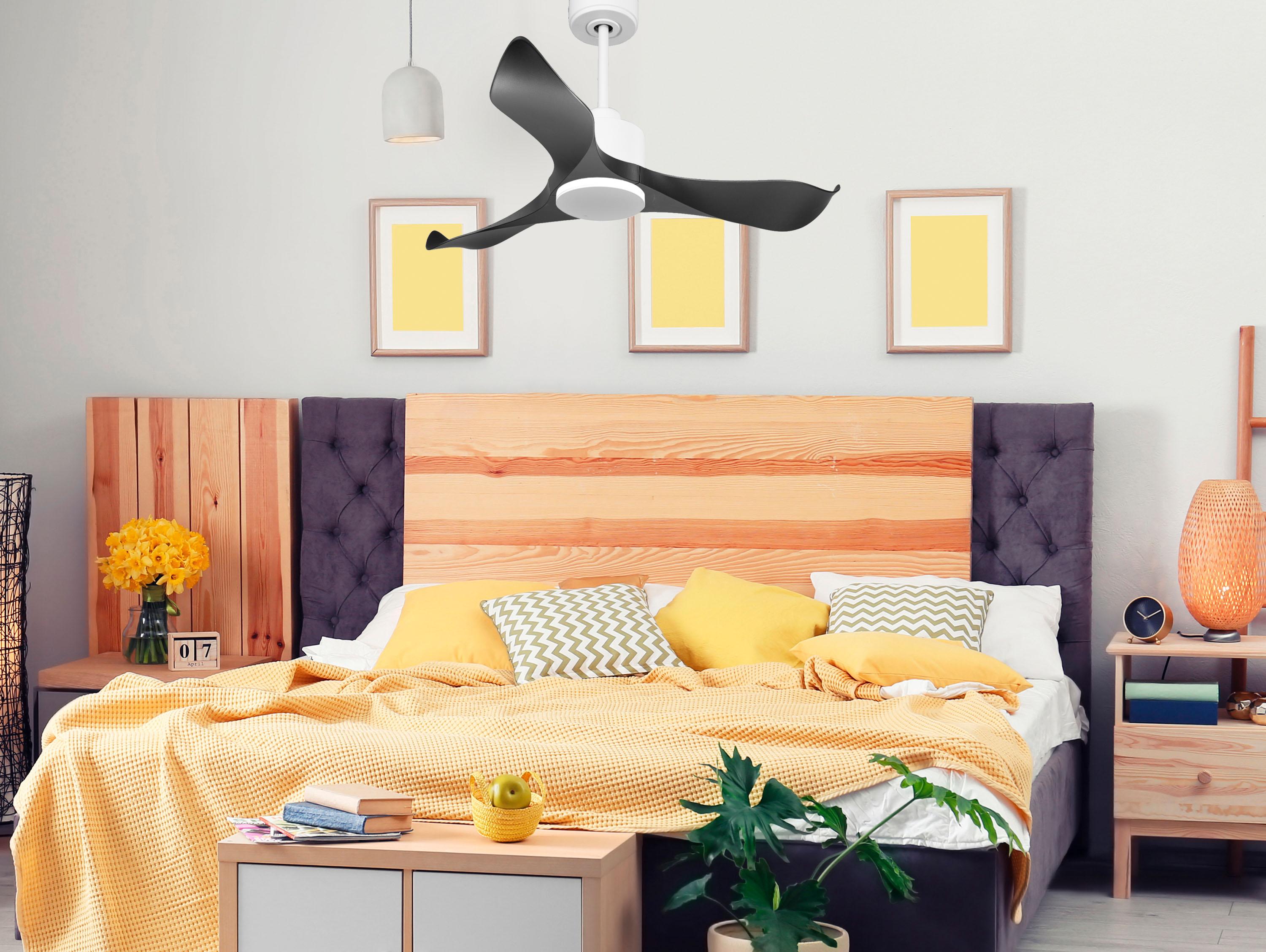 Ventilatore da soffitto Reversibile Termostato Wifi Motore CC Tetti inclinati Telecomando Adattatore 2/3 lame Hypersilence Memoria