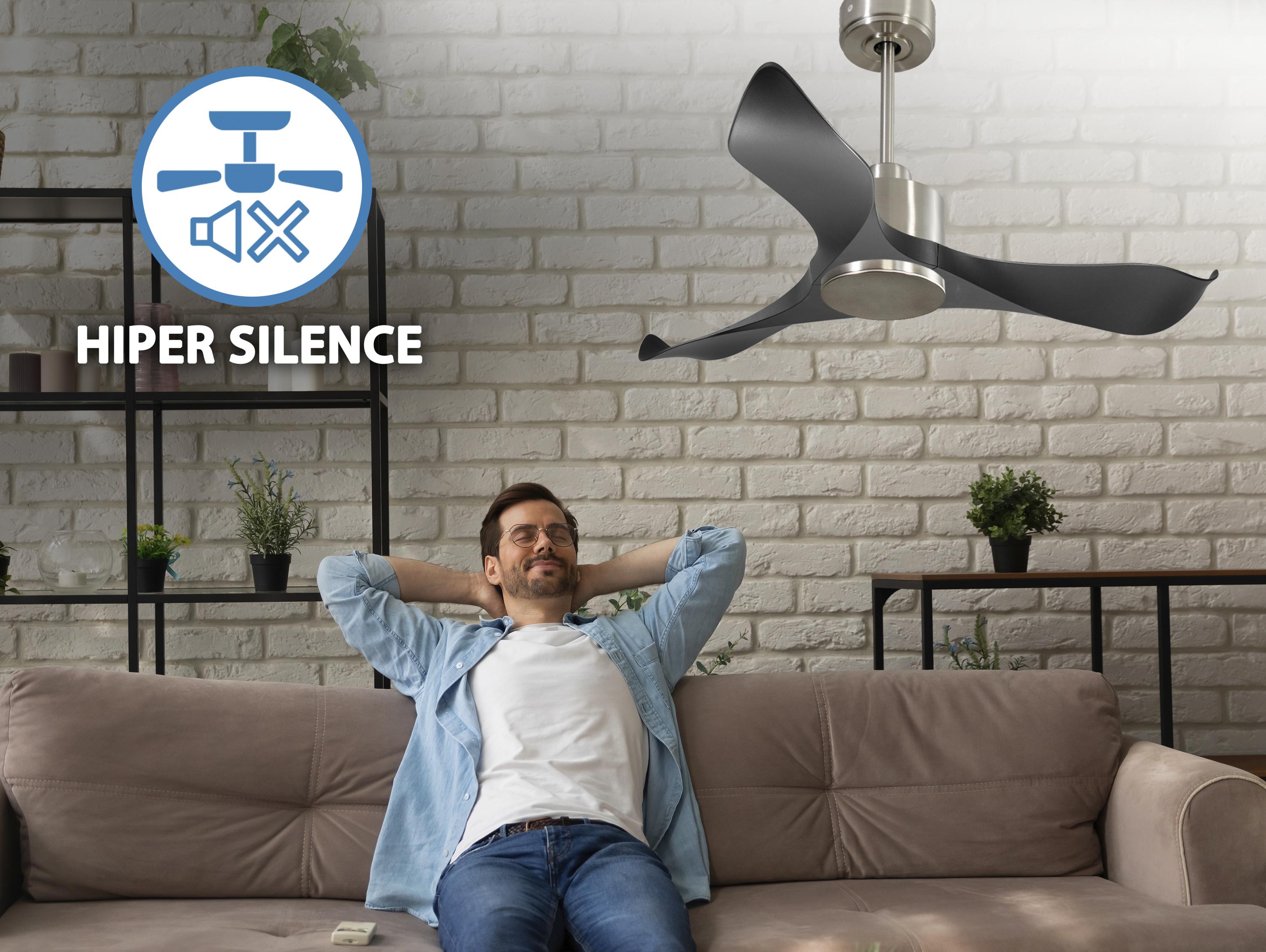 Ventilatore da soffitto Reversibile Termostato Wifi Motore CC Tetti inclinati Telecomando Adattatore 2/3 lame Hypersilence Memoria