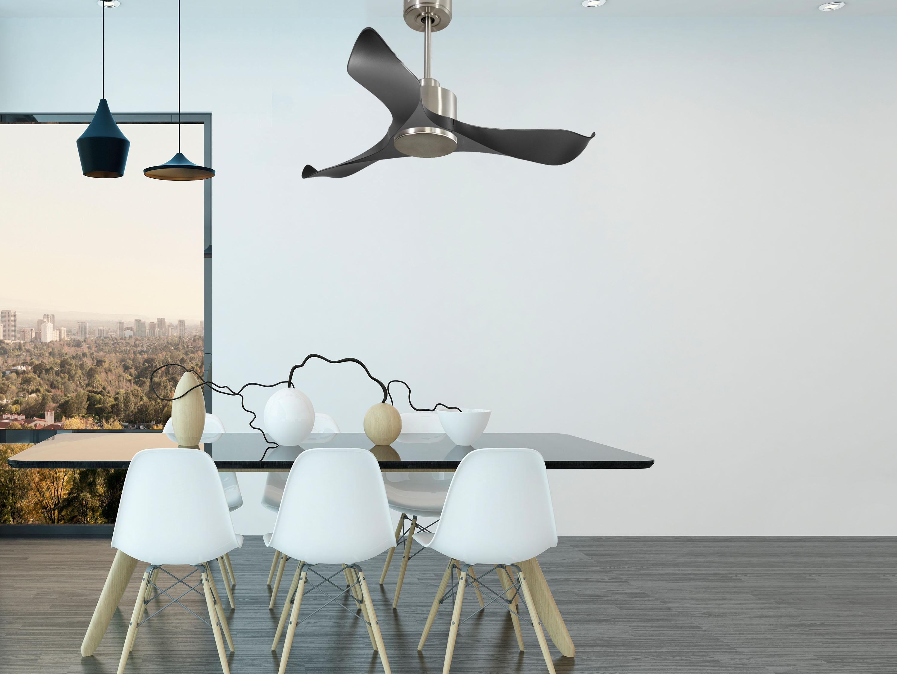 Ventilatore da soffitto Reversibile Termostato Wifi Motore CC Tetti inclinati Telecomando Adattatore 2/3 lame Hypersilence Memoria