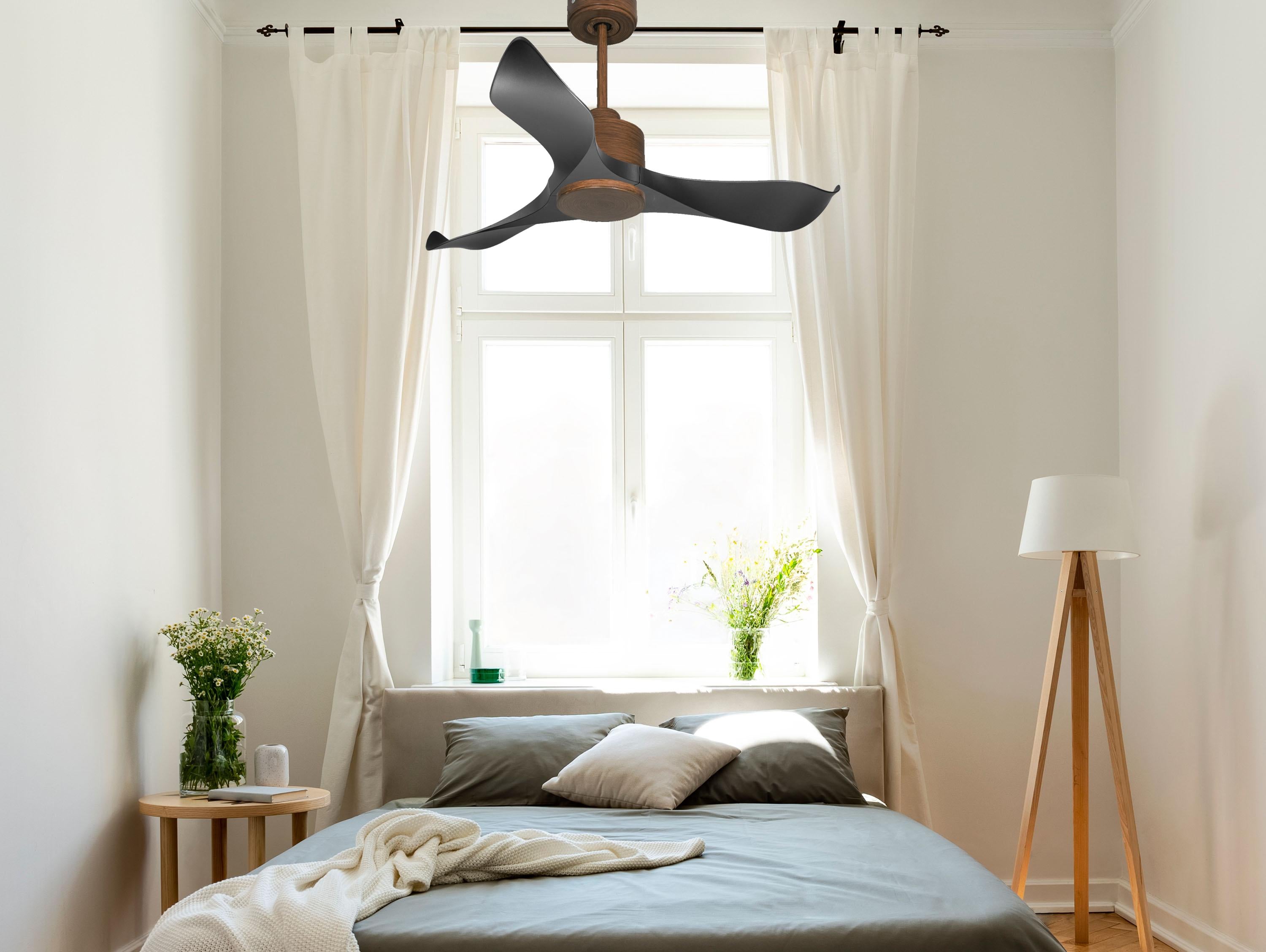 Ventilatore da soffitto Reversibile Termostato Wifi Motore CC Tetti inclinati Telecomando Adattatore 2/3 lame Hypersilence Memoria