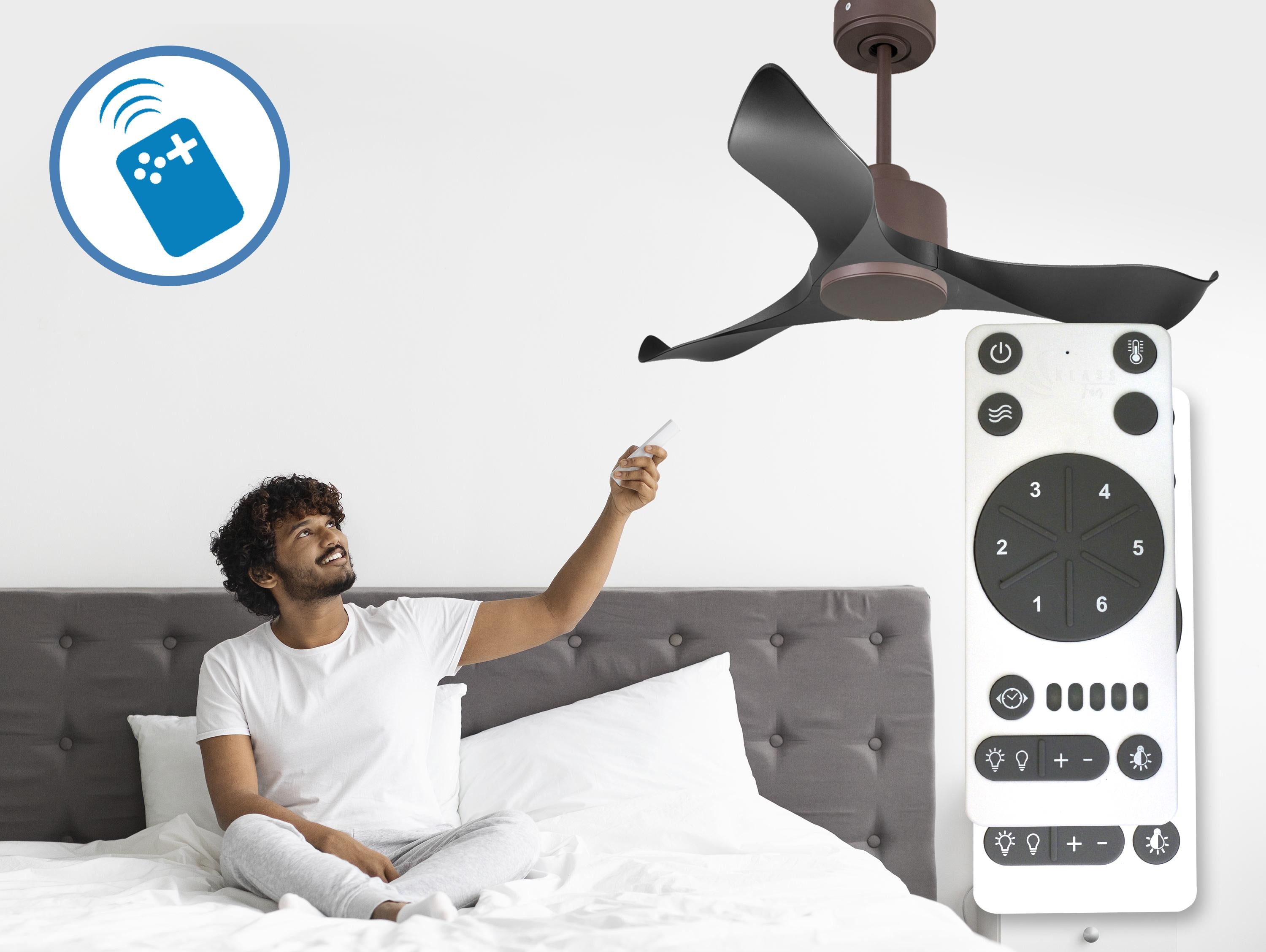 Ventilatore da soffitto Reversibile Termostato Wifi Motore CC Tetti inclinati Telecomando Adattatore 2/3 lame Hypersilence Memoria