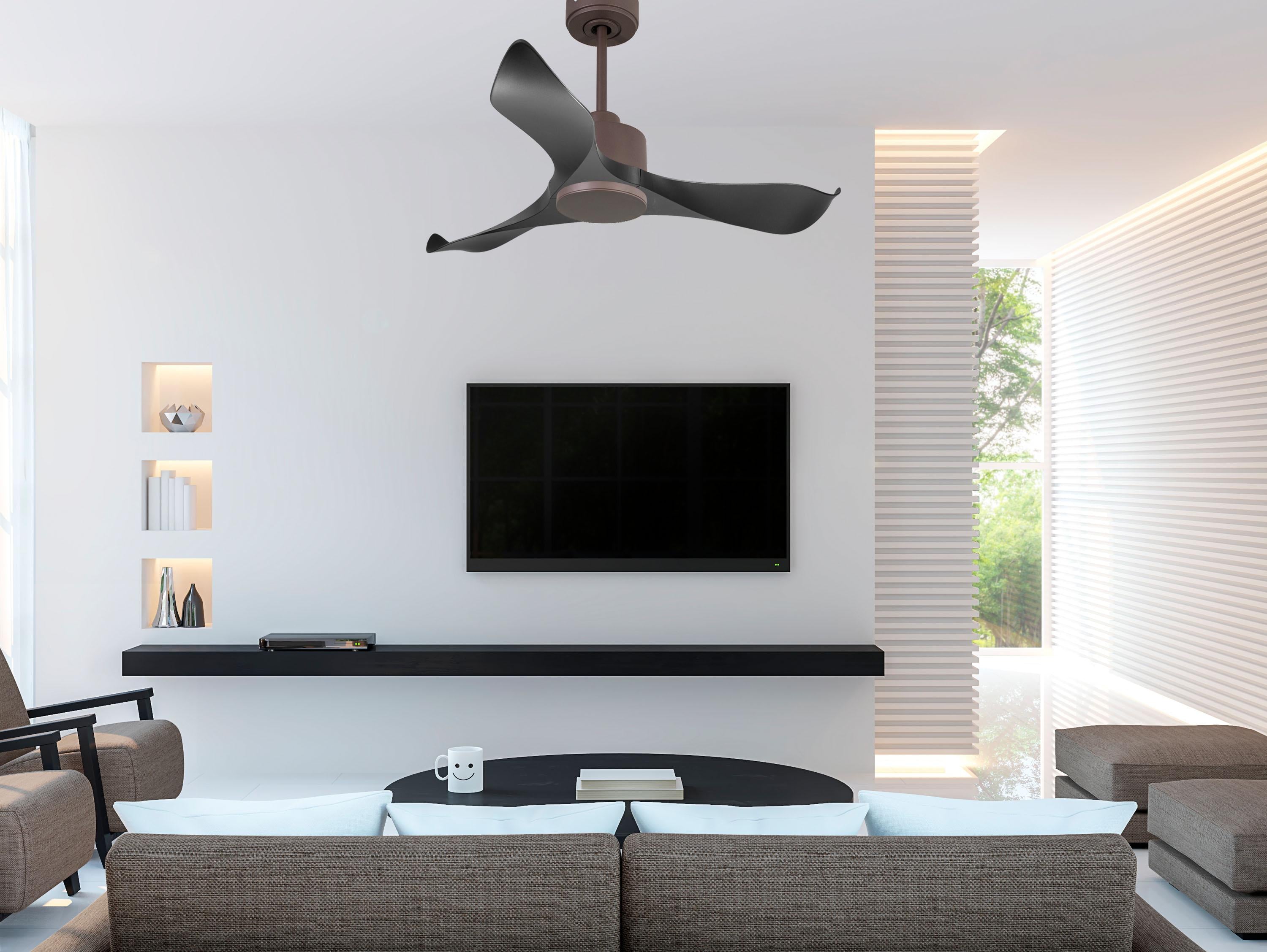 Ventilatore da soffitto Reversibile Termostato Wifi Motore CC Tetti inclinati Telecomando Adattatore 2/3 lame Hypersilence Memoria