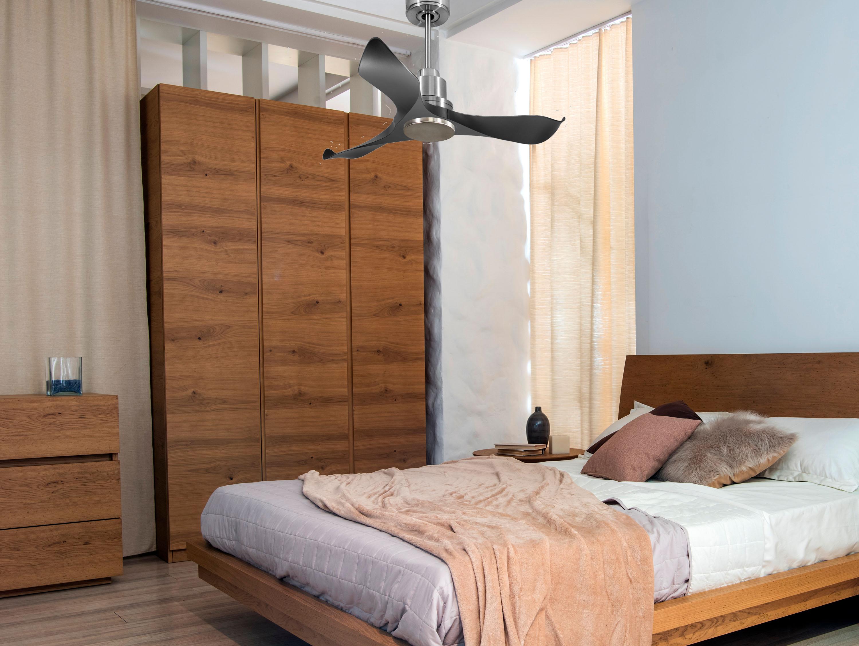 Ventilatore da soffitto Reversibile Termostato Wifi Motore CC Tetti inclinati Telecomando Adattatore 2/3 lame Hypersilence Memoria Shopify Vendible (AUTOMATICO)