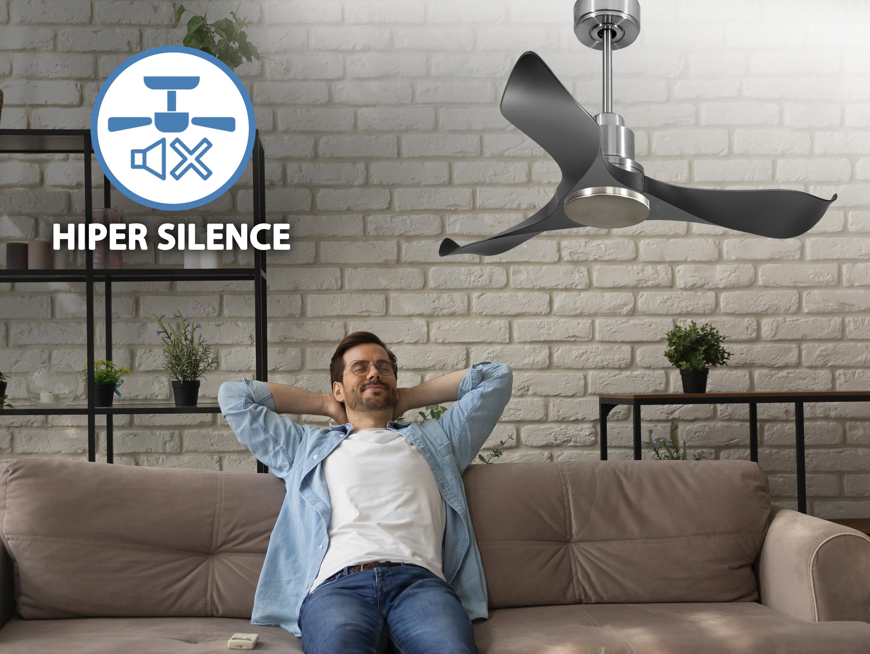 Ventilatore da soffitto Reversibile Termostato Wifi Motore CC Tetti inclinati Telecomando Adattatore 2/3 lame Hypersilence Memoria Shopify Vendible (AUTOMATICO)