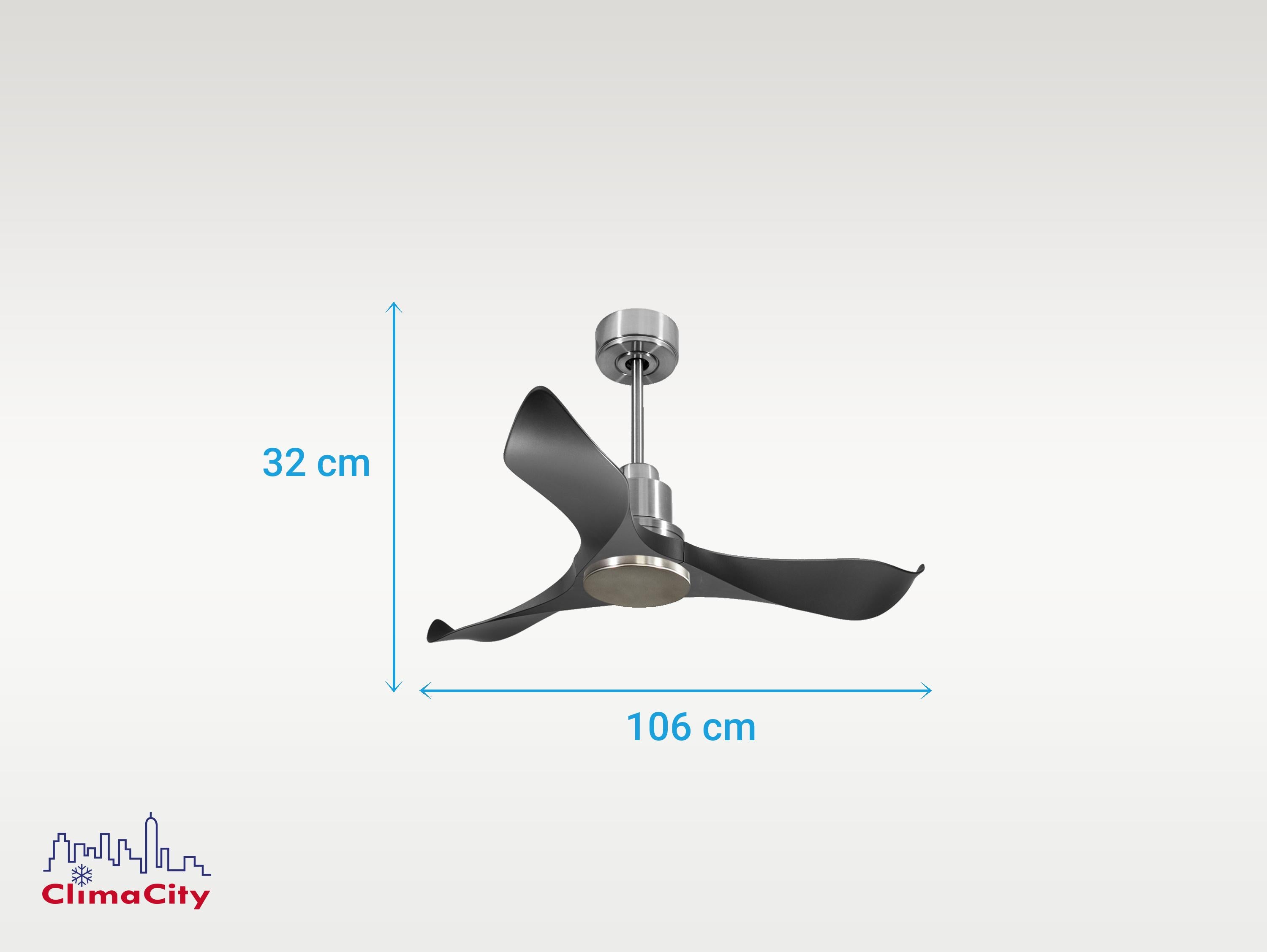 Ventilatore da soffitto Reversibile Termostato Wifi Motore CC Tetti inclinati Telecomando Adattatore 2/3 lame Hypersilence Memoria Shopify Vendible (AUTOMATICO)