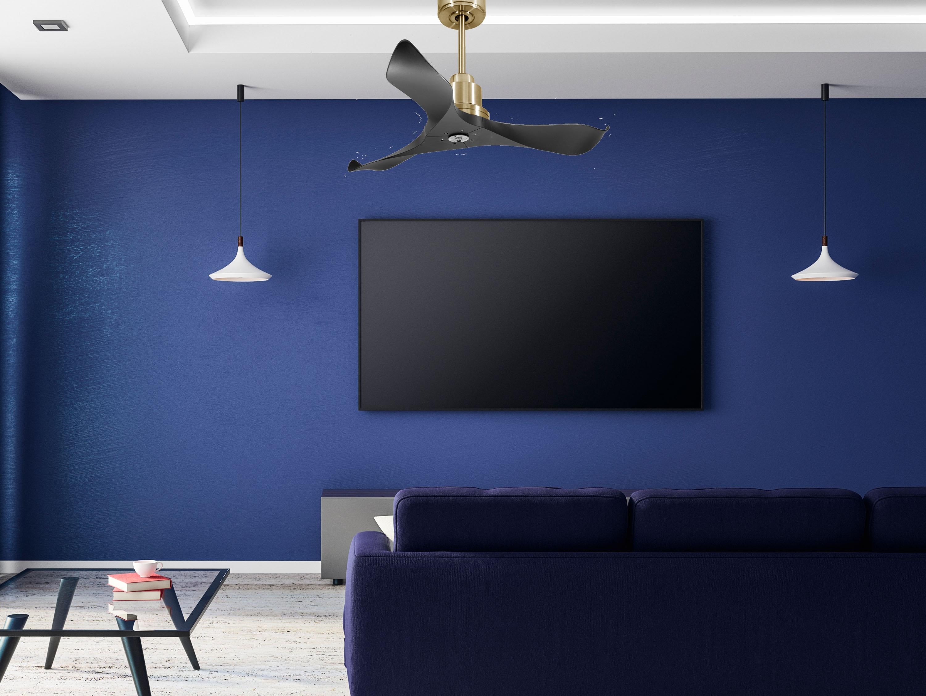 Ventilatore da soffitto Reversibile Termostato Dimmabile Wifi Motore CC Tetti inclinati Telecomando Luce a tre toni Adattatore 2/3 lame Hypersilence Memoria