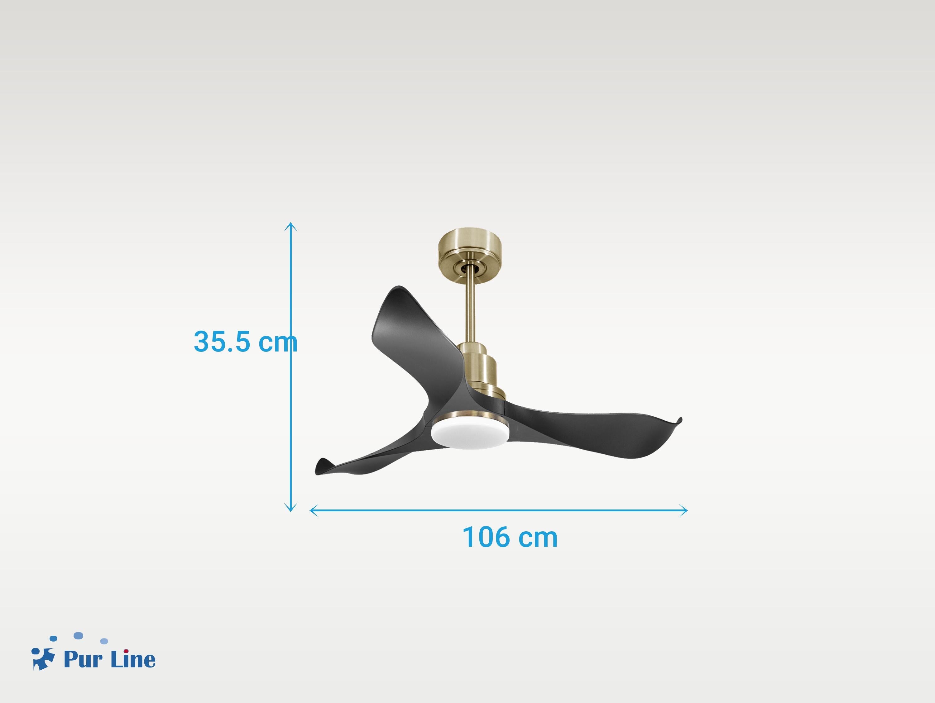 Ventilatore da soffitto Reversibile Termostato Dimmabile Wifi Motore CC Tetti inclinati Telecomando Luce a tre toni Adattatore 2/3 lame Hypersilence Memoria