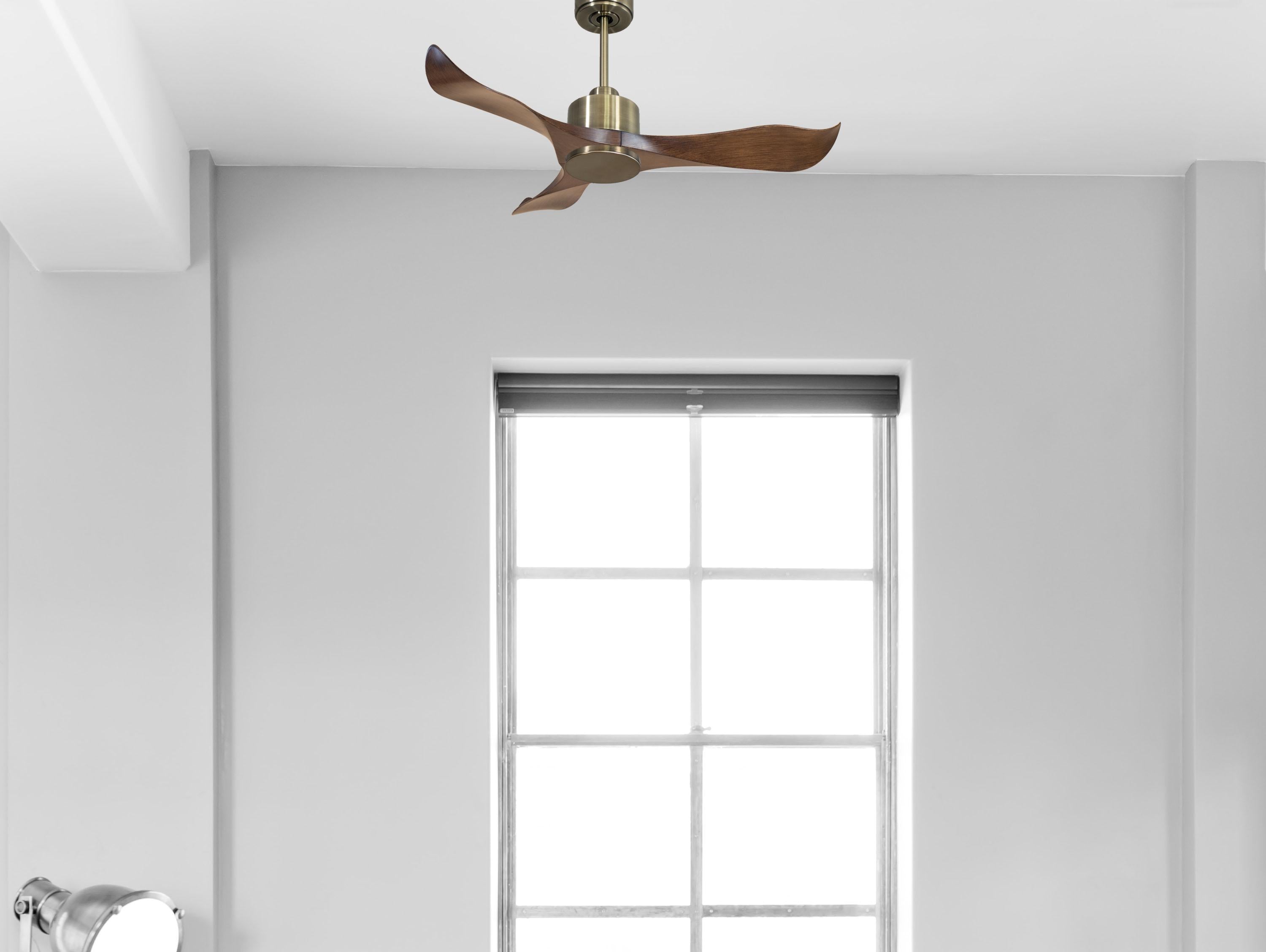 Ventilatore da soffitto Reversibile Termostato Wifi Motore CC Tetti inclinati Telecomando Adattatore 2/3 lame Hypersilence Memoria