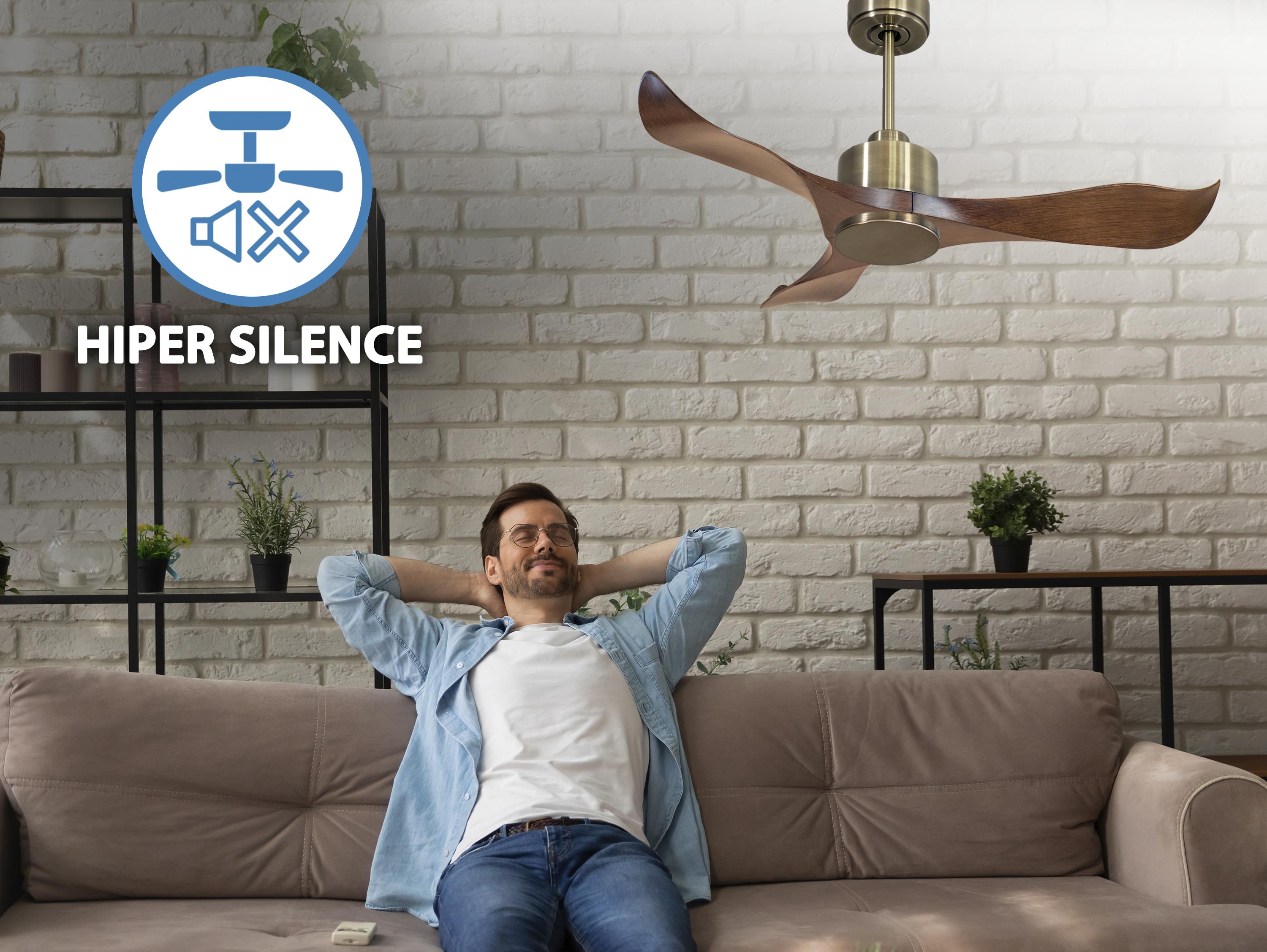 Ventilatore da soffitto Reversibile Termostato Wifi Motore CC Tetti inclinati Telecomando Adattatore 2/3 lame Hypersilence Memoria