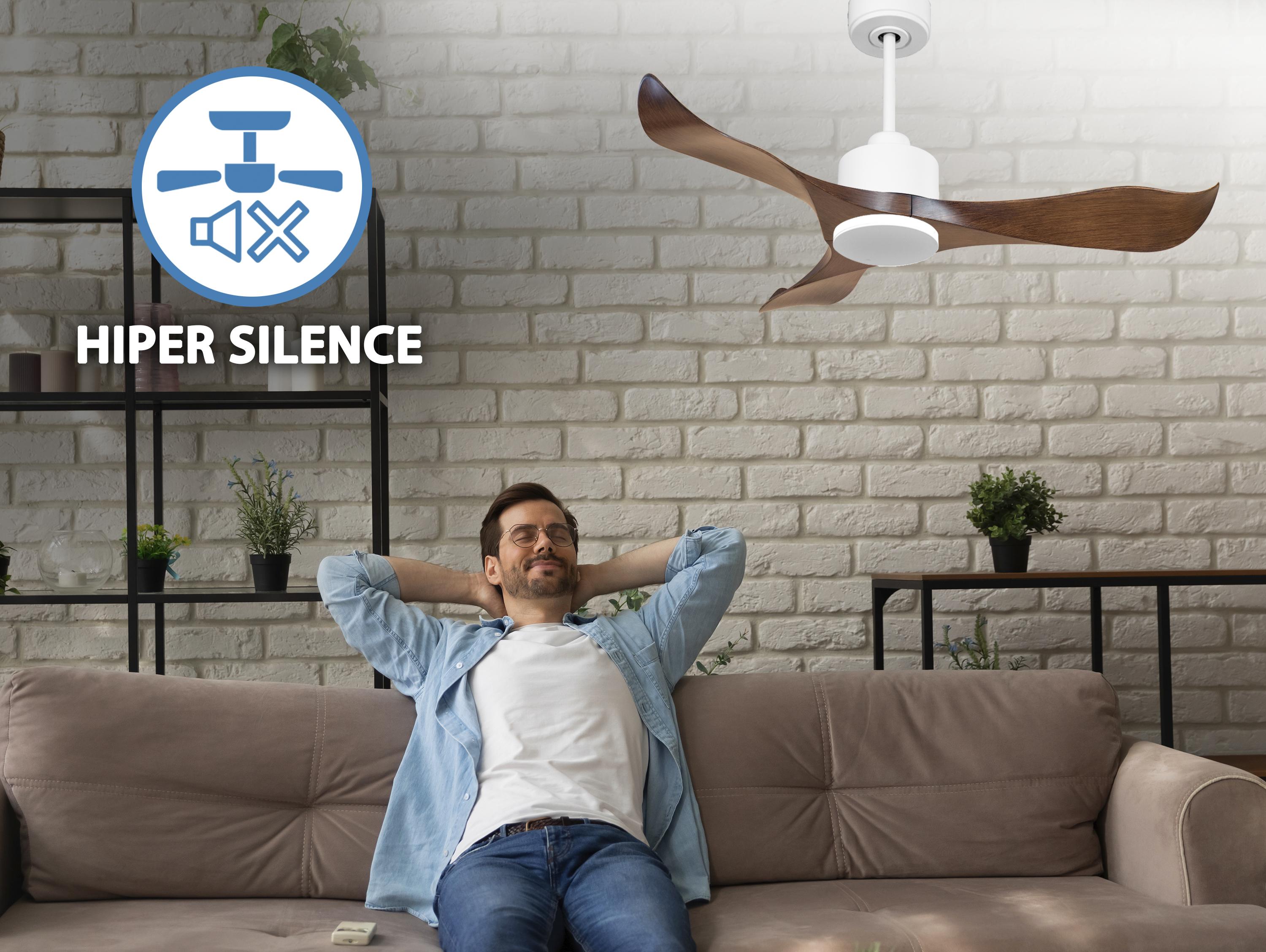 Ventilatore da soffitto Reversibile Termostato Wifi Motore CC Tetti inclinati Telecomando Adattatore 2/3 lame Hypersilence Memoria
