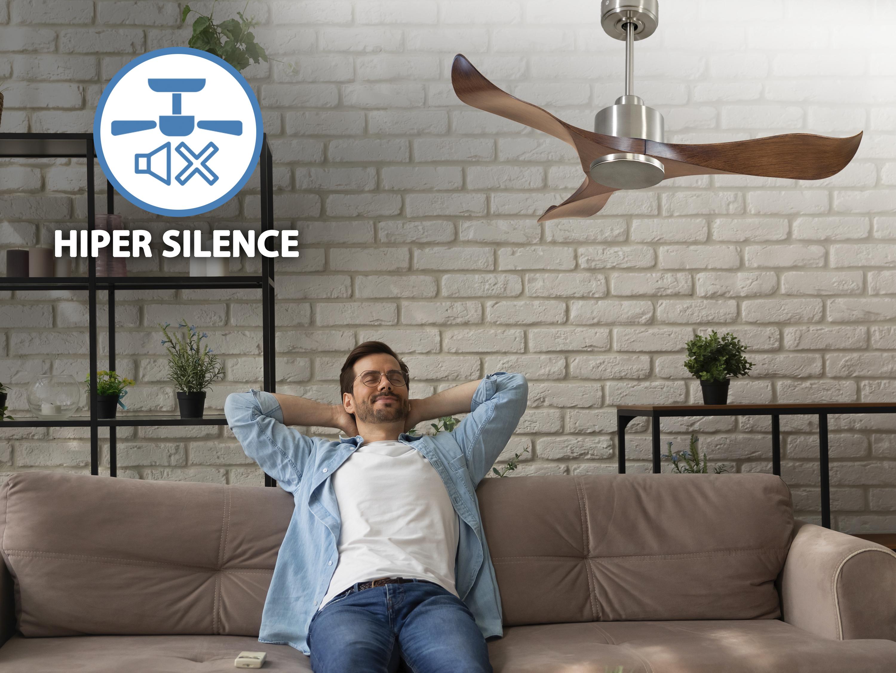 Ventilatore da soffitto Reversibile Termostato Wifi Motore CC Tetti inclinati Telecomando Adattatore 2/3 lame Hypersilence Memoria