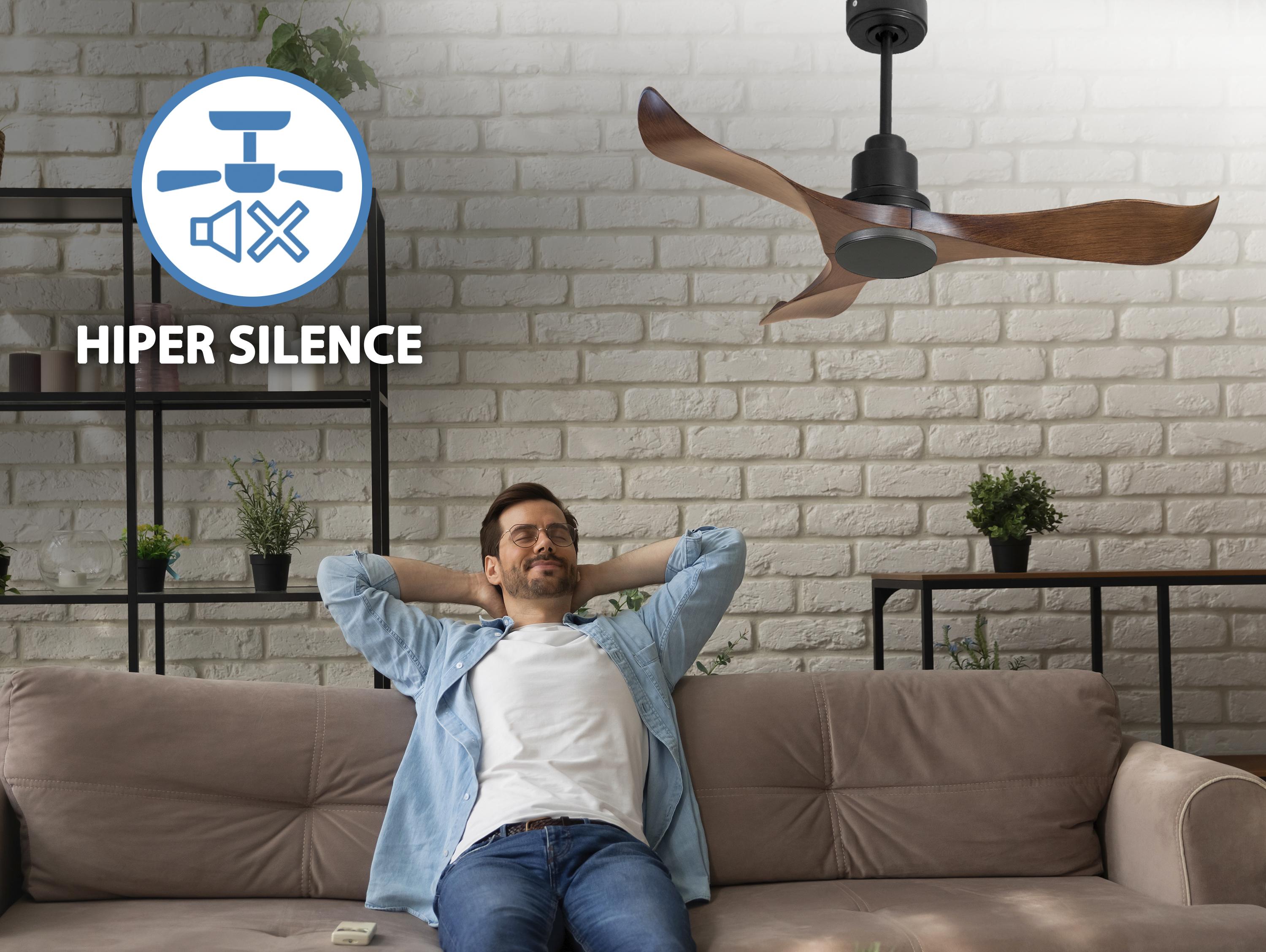 Ventilatore da soffitto Reversibile Termostato Wifi Motore CC Tetti inclinati Telecomando Adattatore 2/3 lame Hypersilence Memoria Shopify Vendible (AUTOMATICO)
