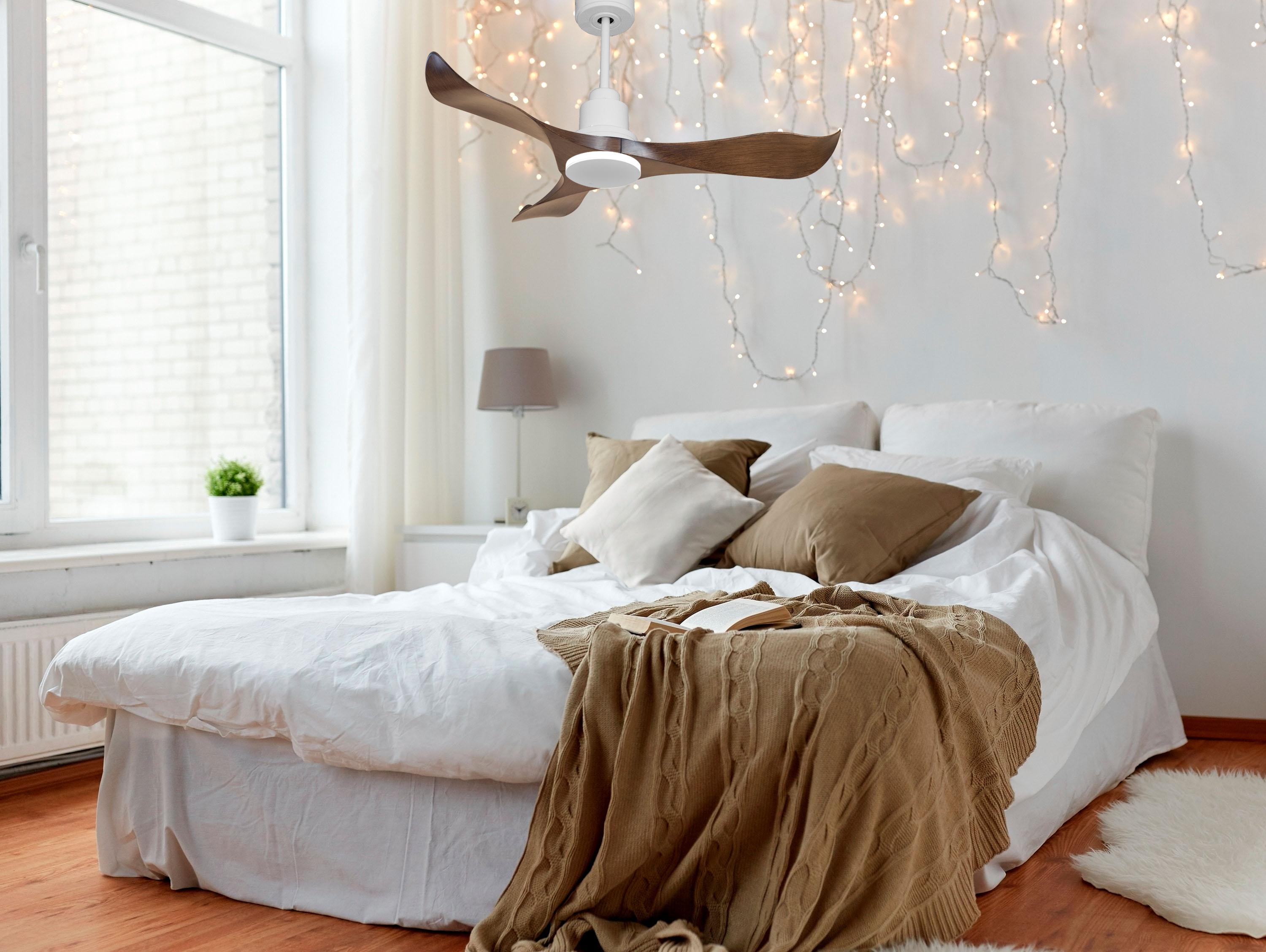 Ventilatore da soffitto Reversibile Termostato Wifi Motore CC Tetti inclinati Telecomando Adattatore 2/3 lame Hypersilence Memoria