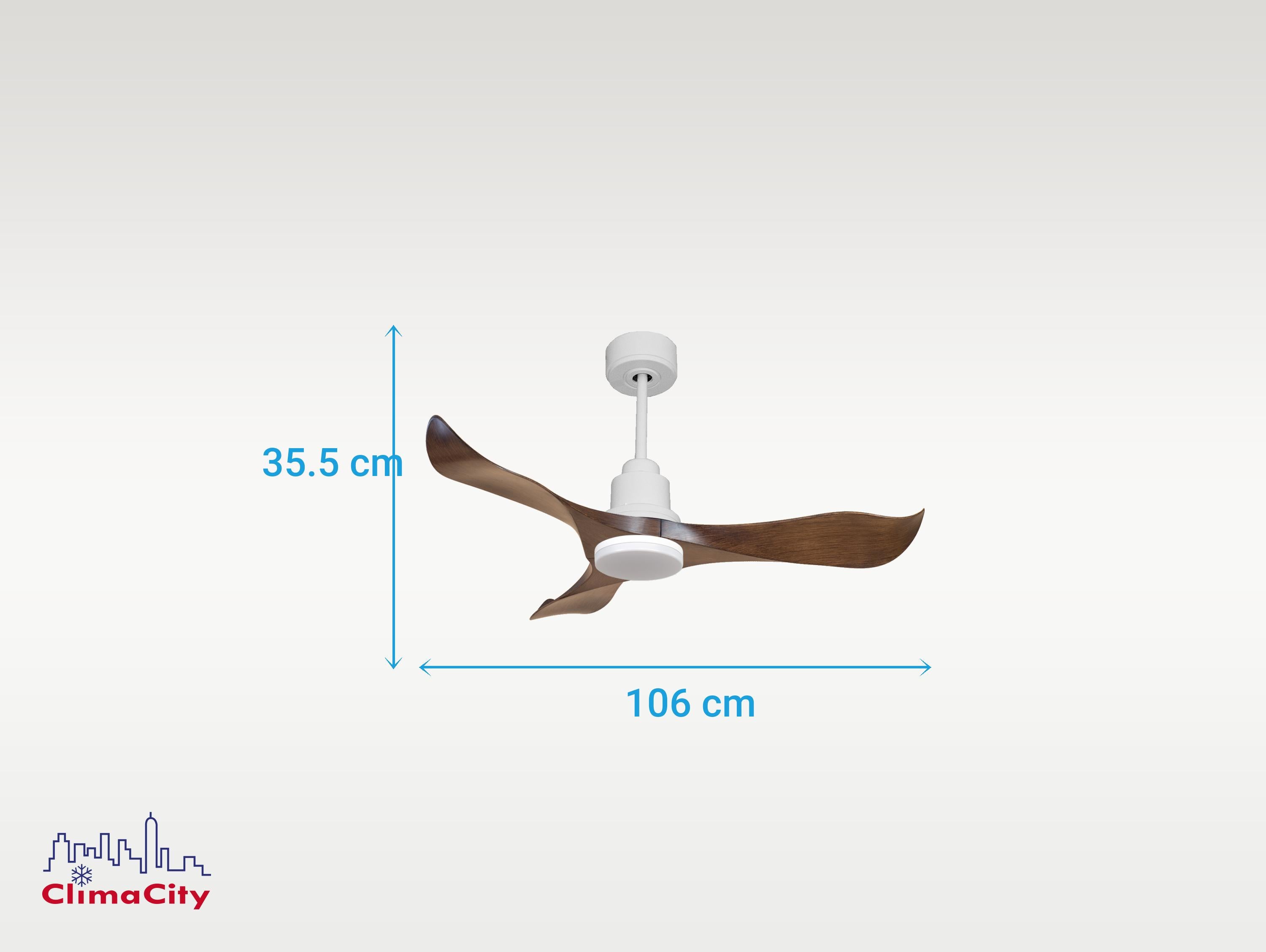 Ventilatore da soffitto Reversibile Termostato Dimmabile Wifi Motore CC Tetti inclinati Telecomando Luce a tre toni Adattatore 2/3 lame Hypersilence Memoria