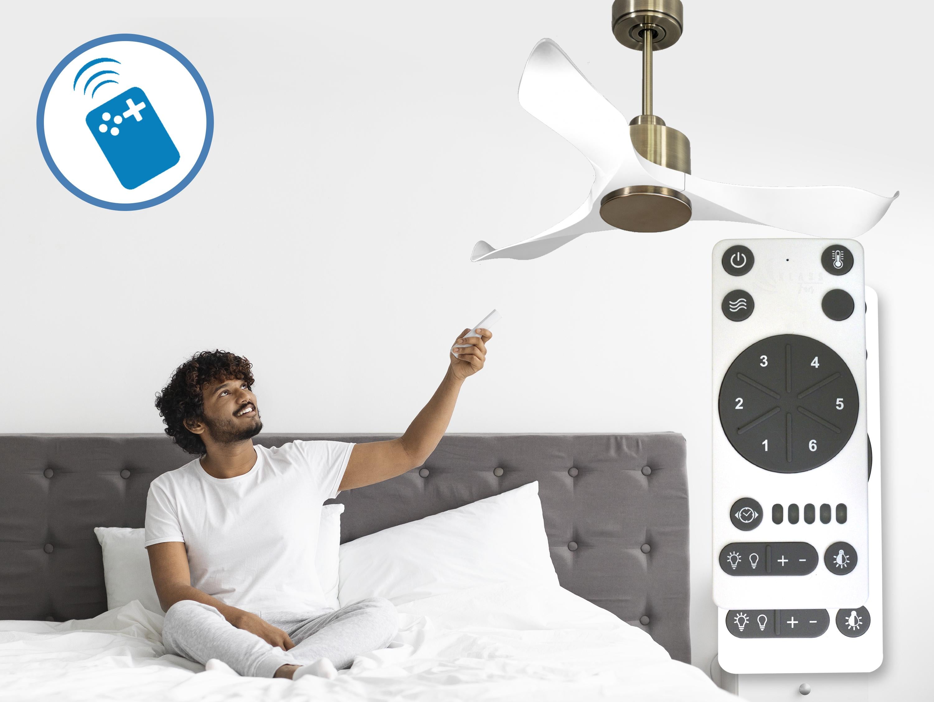 Ventilatore da soffitto Reversibile Termostato Wifi Motore CC Tetti inclinati Telecomando Adattatore 2/3 lame Hypersilence Memoria