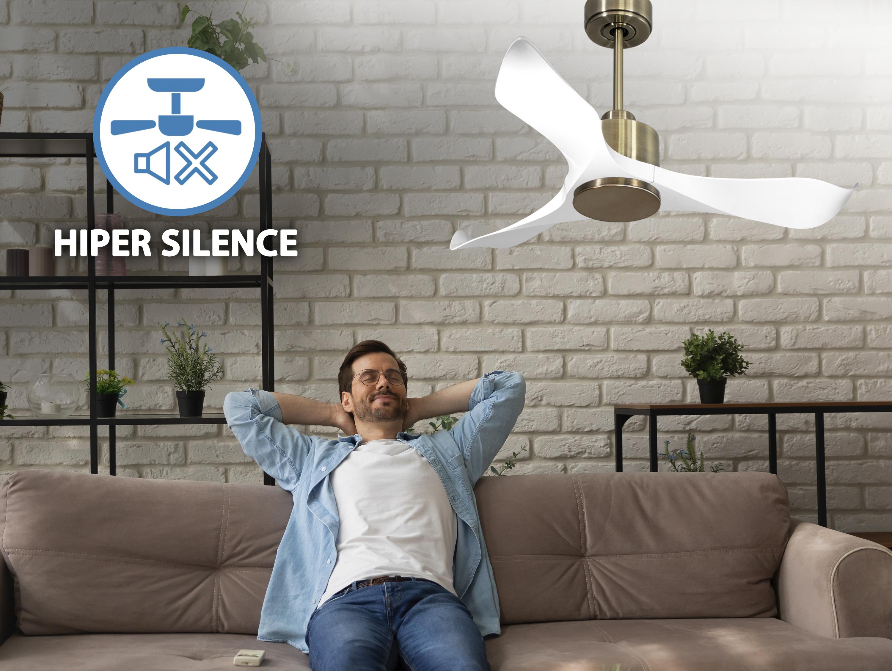 Ventilatore da soffitto Reversibile Termostato Wifi Motore CC Tetti inclinati Telecomando Adattatore 2/3 lame Hypersilence Memoria