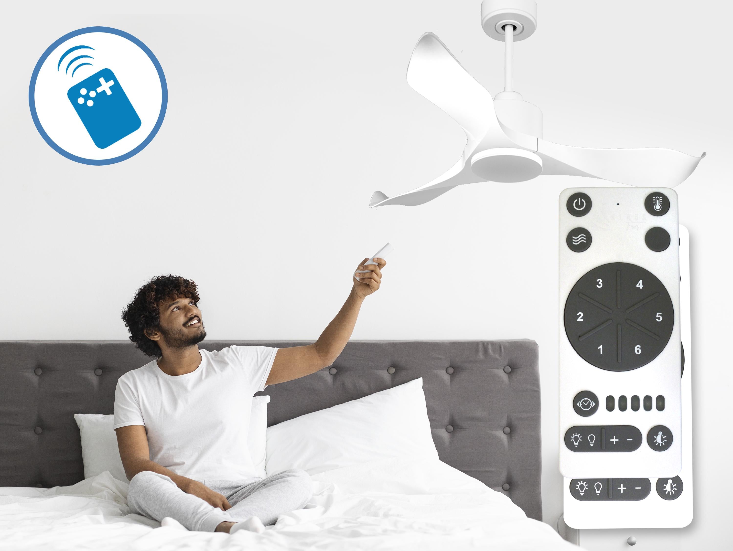Ventilatore da soffitto Reversibile Termostato Wifi Motore CC Tetti inclinati Telecomando Adattatore 2/3 lame Hypersilence Memoria