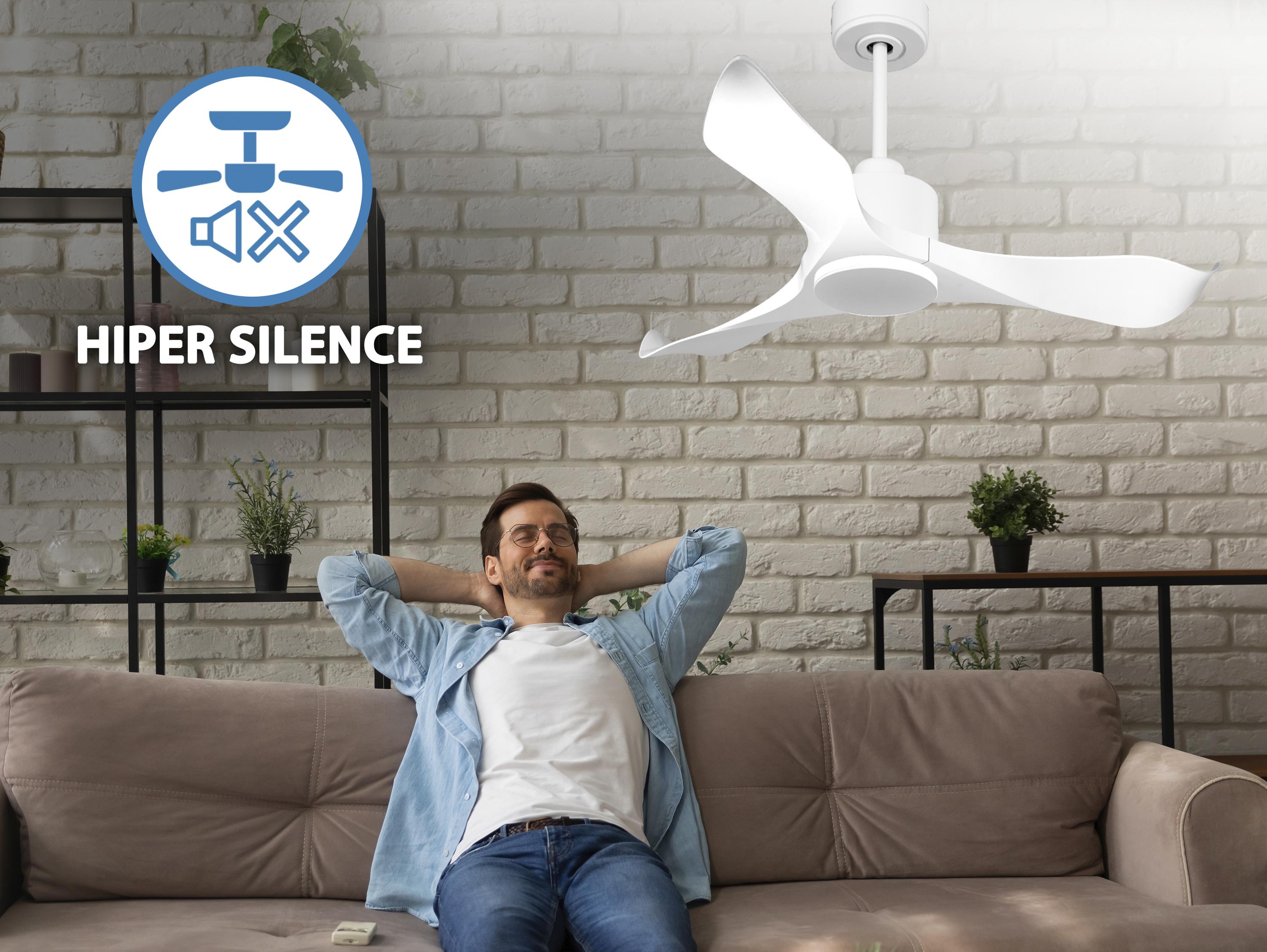 Ventilatore da soffitto Reversibile Termostato Wifi Motore CC Tetti inclinati Telecomando Adattatore 2/3 lame Hypersilence Memoria