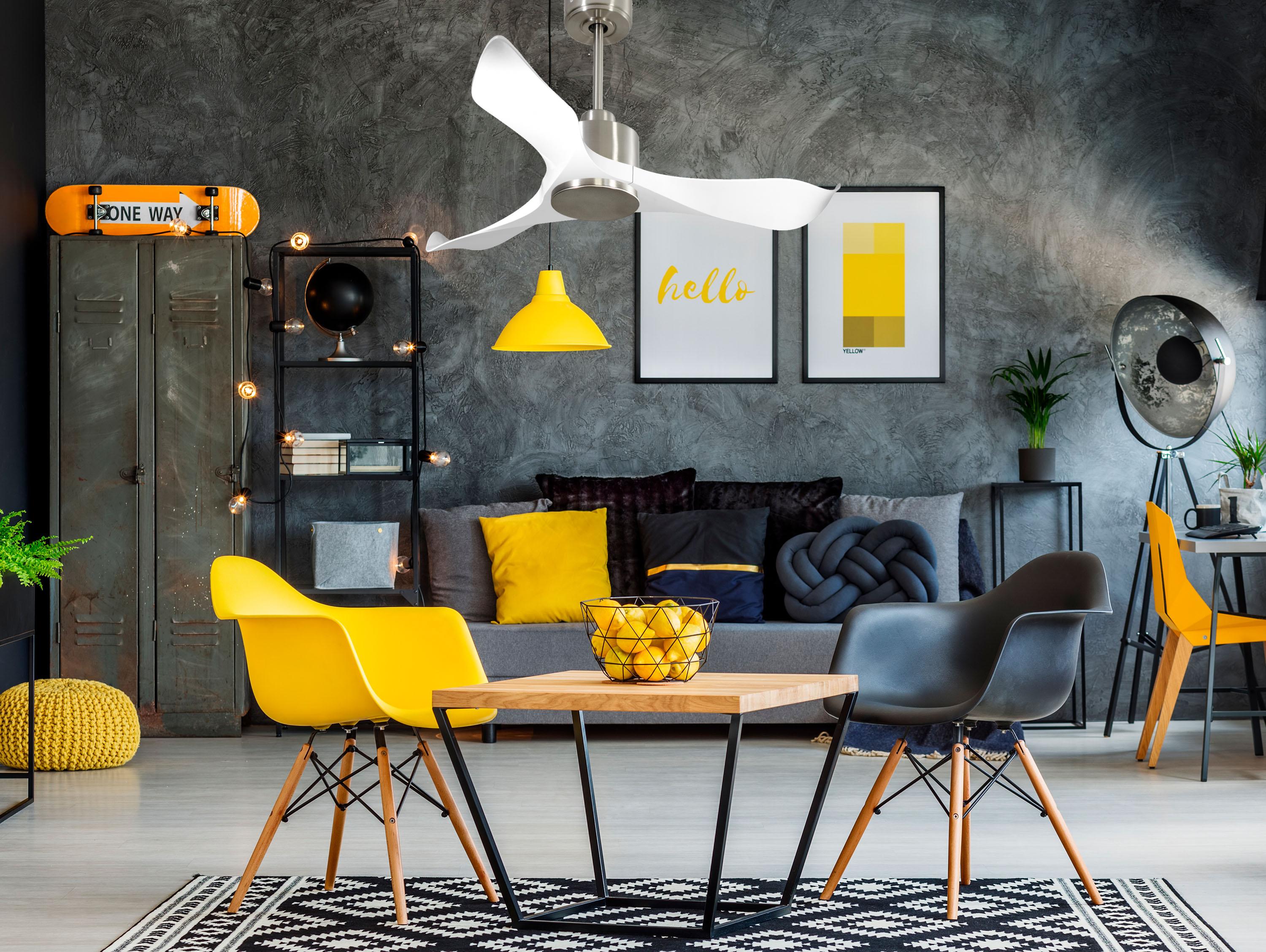 Ventilatore da soffitto Reversibile Termostato Wifi Motore CC Tetti inclinati Telecomando Adattatore 2/3 lame Hypersilence Memoria