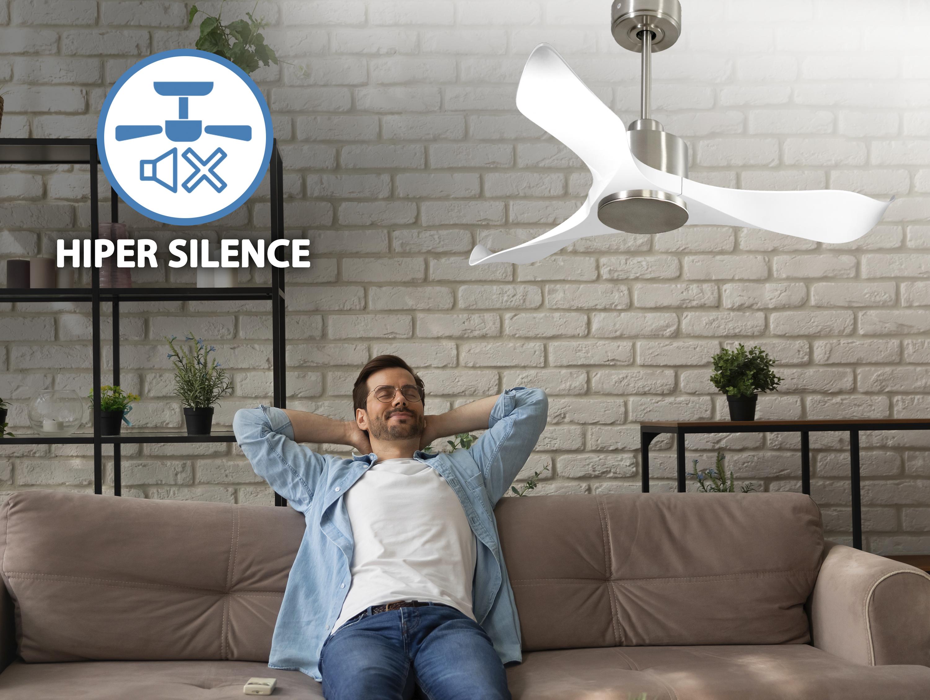 Ventilatore da soffitto Reversibile Termostato Wifi Motore CC Tetti inclinati Telecomando Adattatore 2/3 lame Hypersilence Memoria