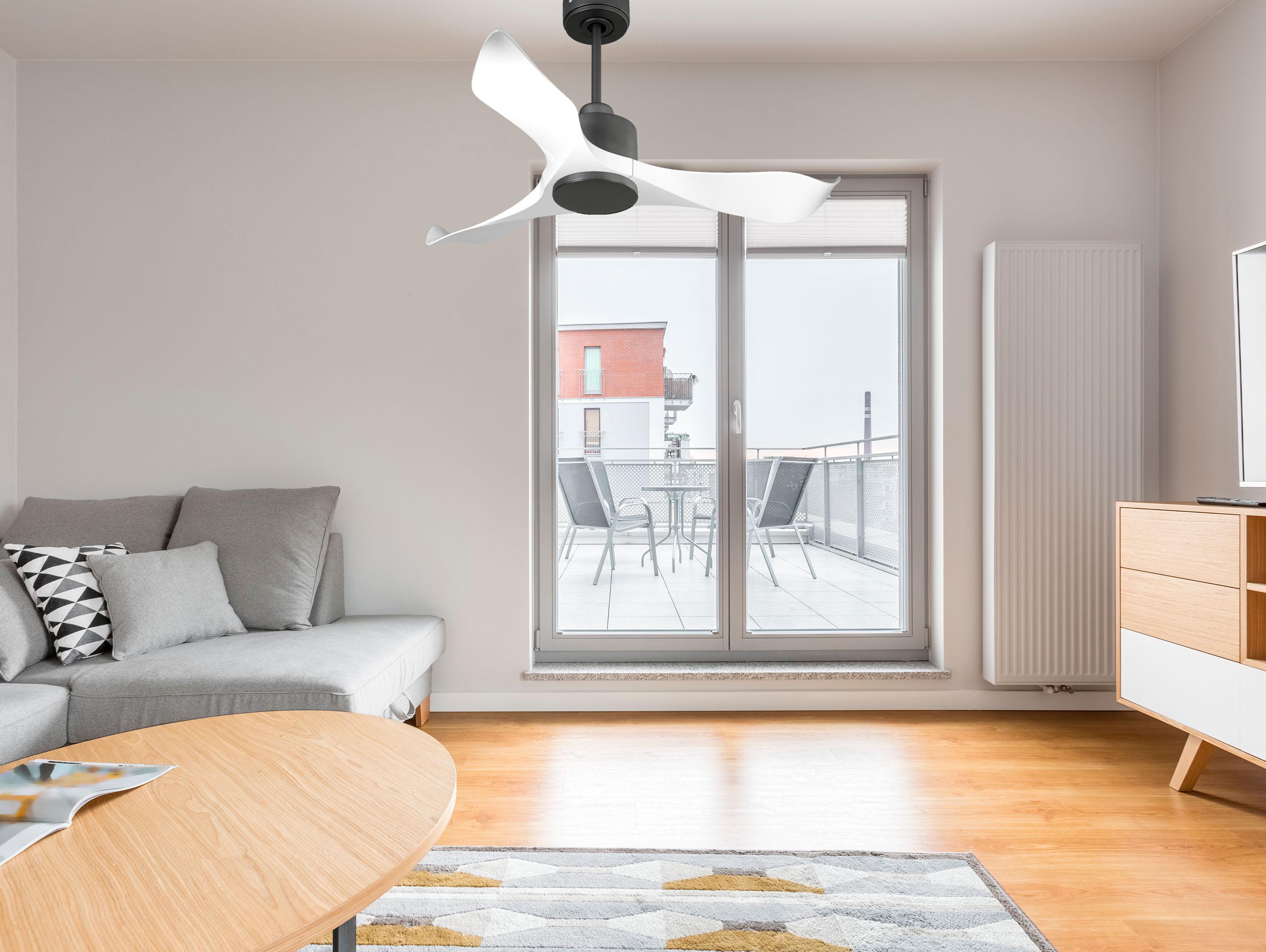 Ventilatore da soffitto Reversibile Termostato Wifi Motore CC Tetti inclinati Telecomando Adattatore 2/3 lame Hypersilence Memoria