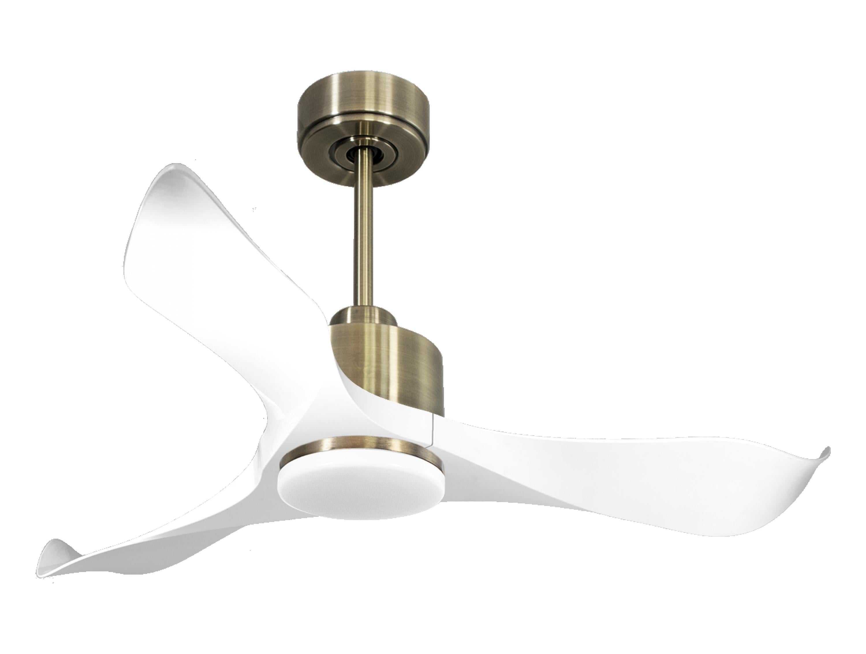 Ventilatore da soffitto Reversibile Termostato Dimmabile Wifi Motore CC Tetti inclinati Telecomando Luce a tre toni Adattatore 2/3 lame Hypersilence Memoria