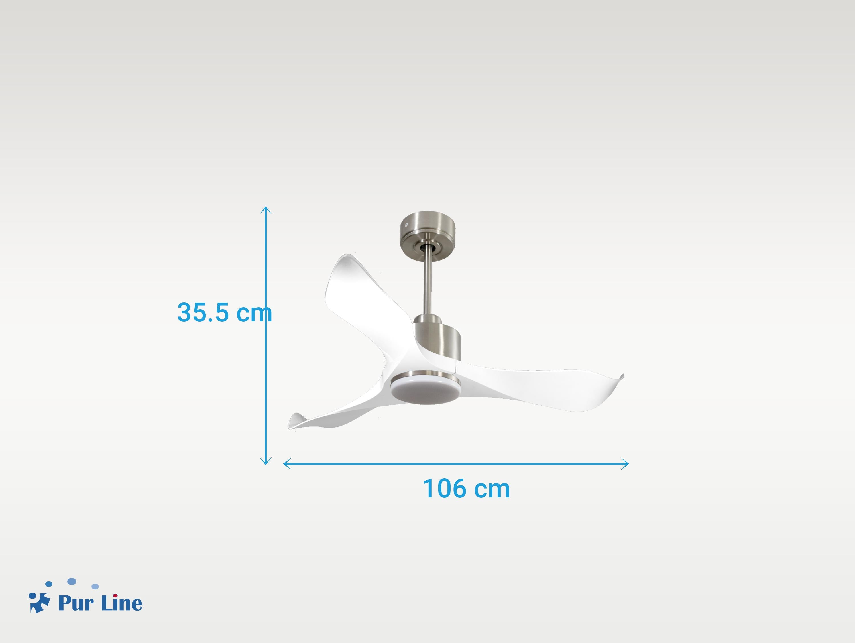 Ventilatore da soffitto Reversibile Termostato Dimmabile Wifi Motore CC Tetti inclinati Telecomando Luce a tre toni Adattatore 2/3 lame Hypersilence Memoria