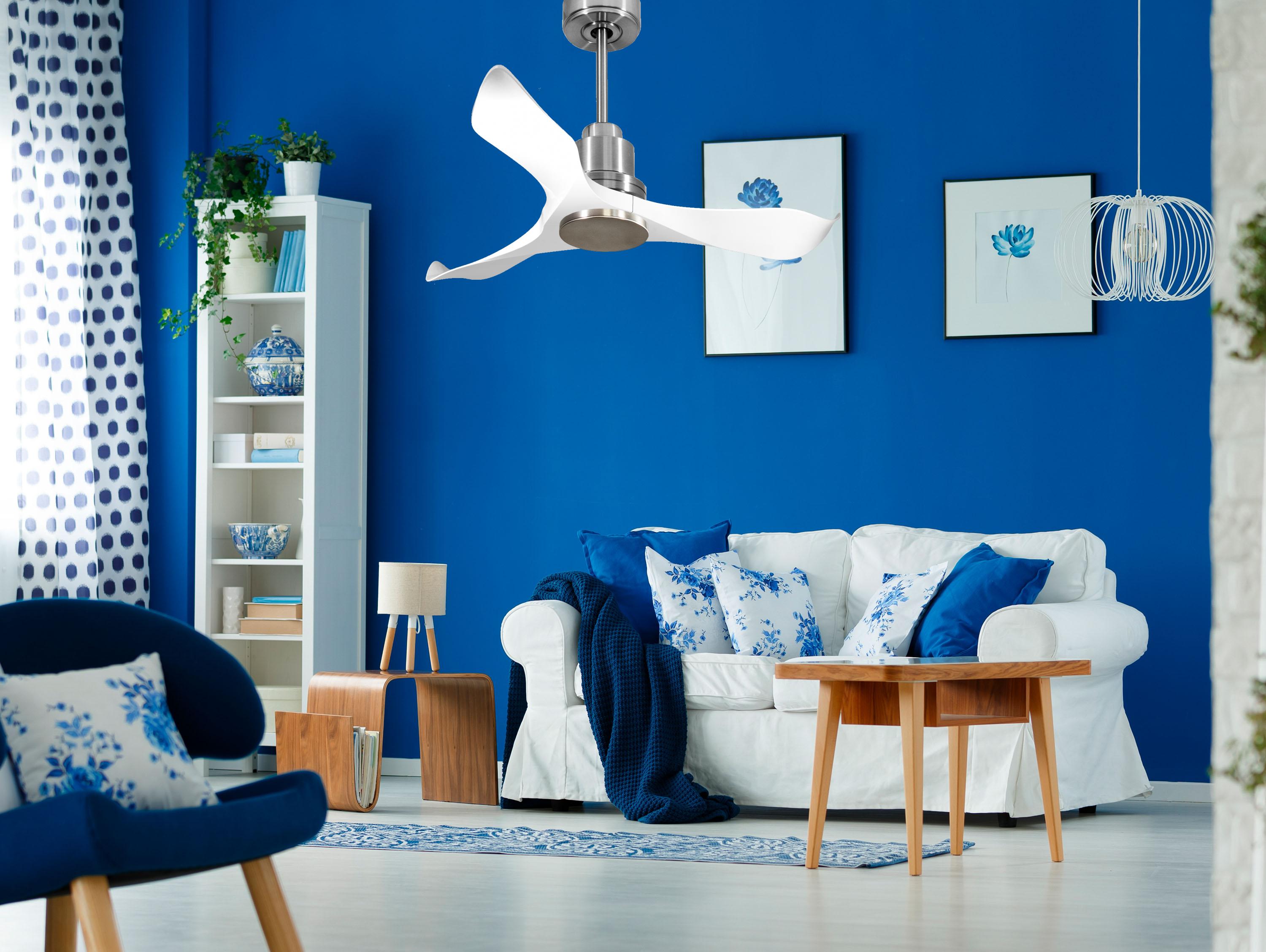 Ventilatore da soffitto Reversibile Termostato Wifi Motore CC Tetti inclinati Telecomando Adattatore 2/3 lame Hypersilence Memoria Shopify Vendible (AUTOMATICO)