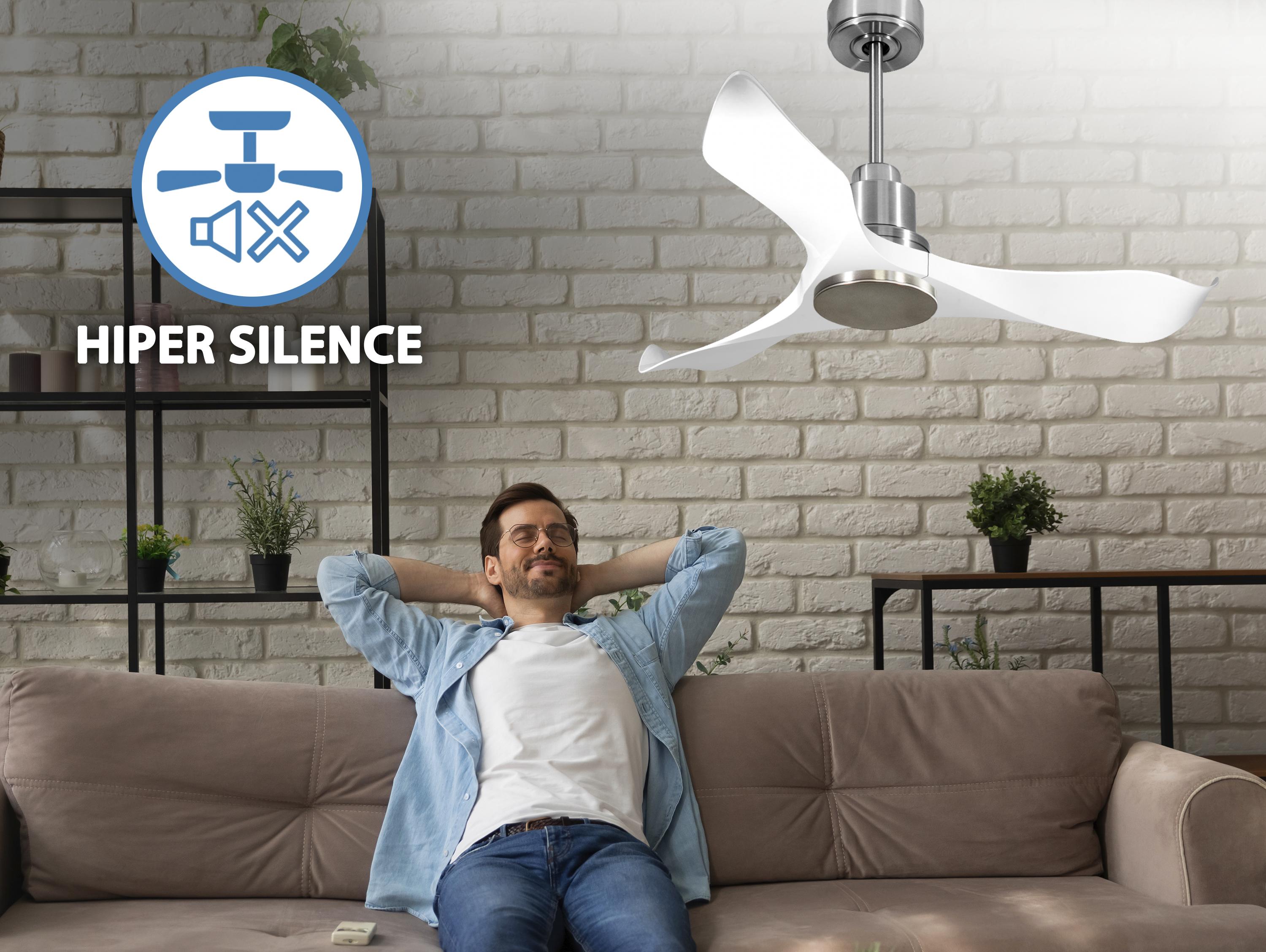 Ventilatore da soffitto Reversibile Termostato Wifi Motore CC Tetti inclinati Telecomando Adattatore 2/3 lame Hypersilence Memoria Shopify Vendible (AUTOMATICO)