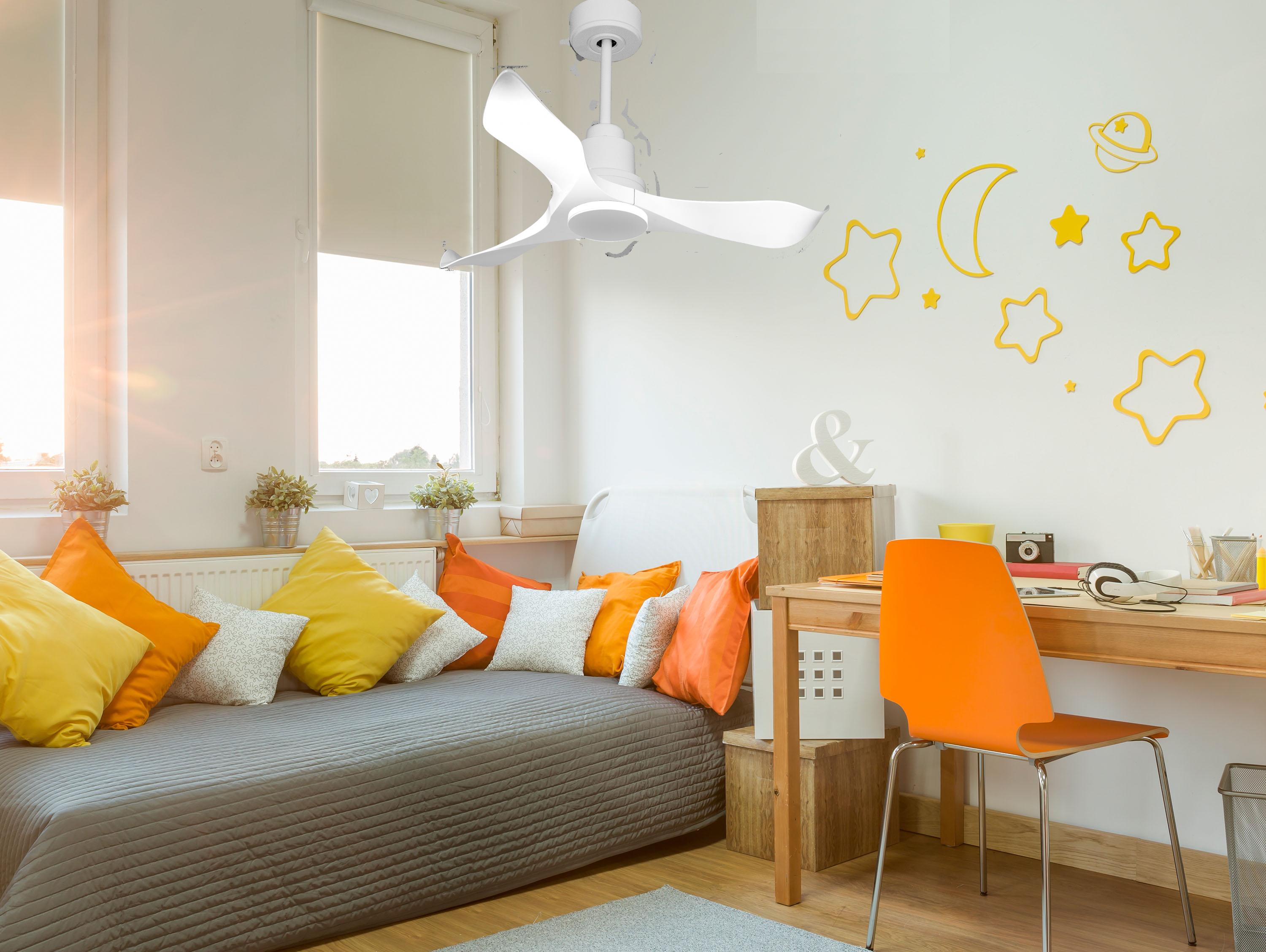 Ventilatore da soffitto Reversibile Termostato Wifi Motore CC Tetti inclinati Telecomando Adattatore 2/3 lame Hypersilence Memoria