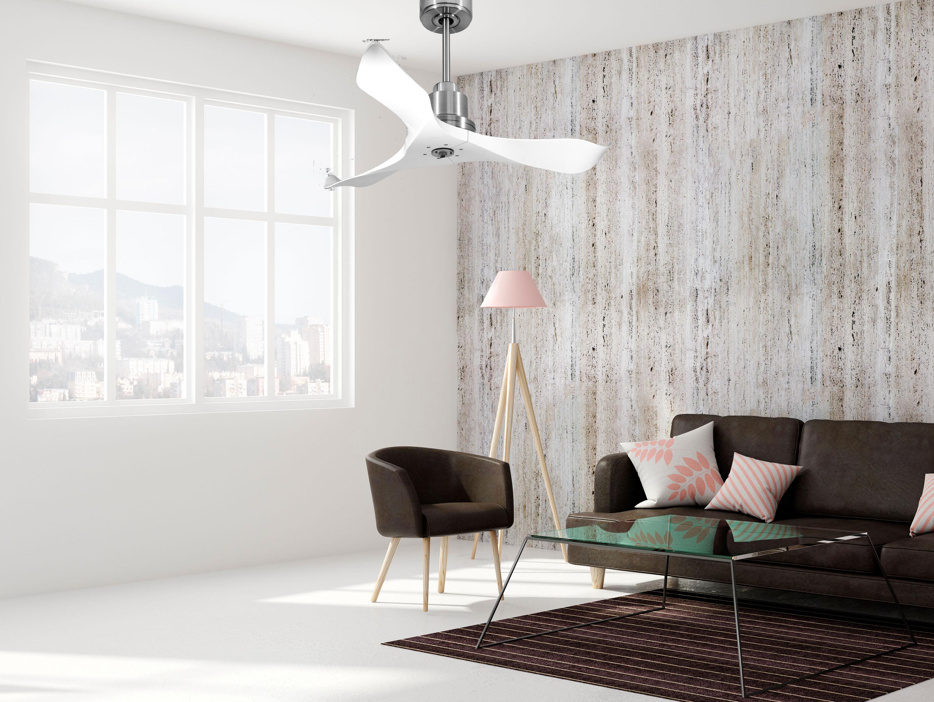 Ventilatore da soffitto Reversibile Termostato Dimmabile Wifi Motore CC Tetti inclinati Telecomando Luce a tre toni Adattatore 2/3 lame Hypersilence Memoria