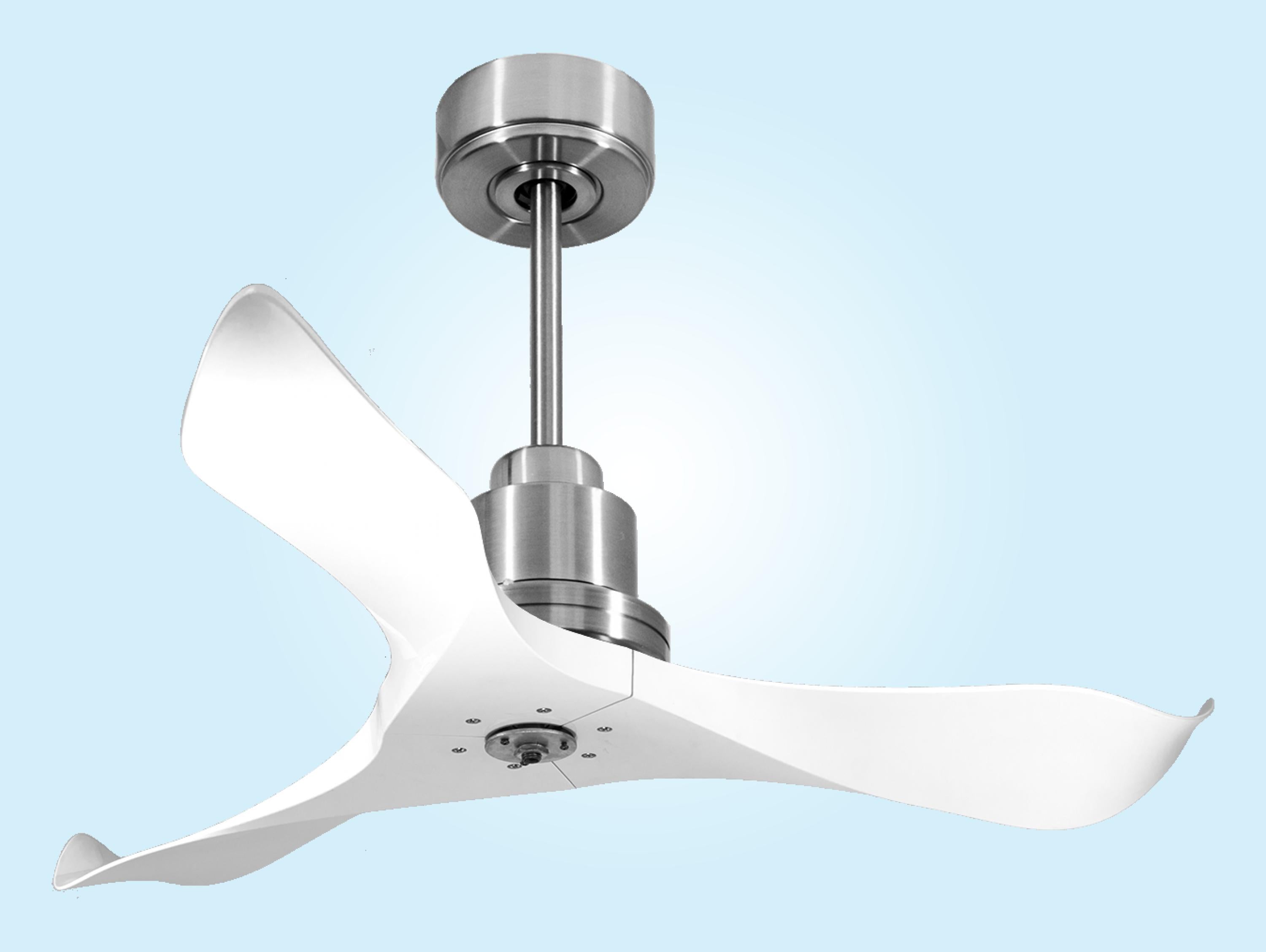 Ventilatore da soffitto Reversibile Termostato Dimmabile Wifi Motore CC Tetti inclinati Telecomando Luce a tre toni Adattatore 2/3 lame Hypersilence Memoria